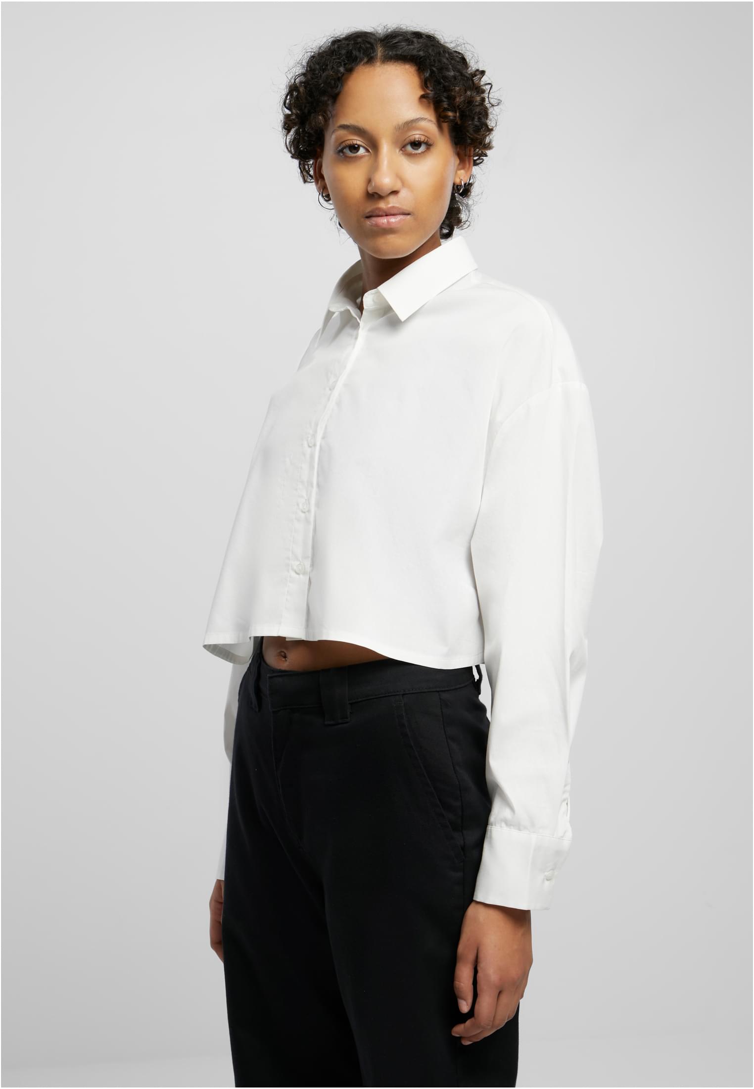 Ladies Cropped Oversized Blouse | white