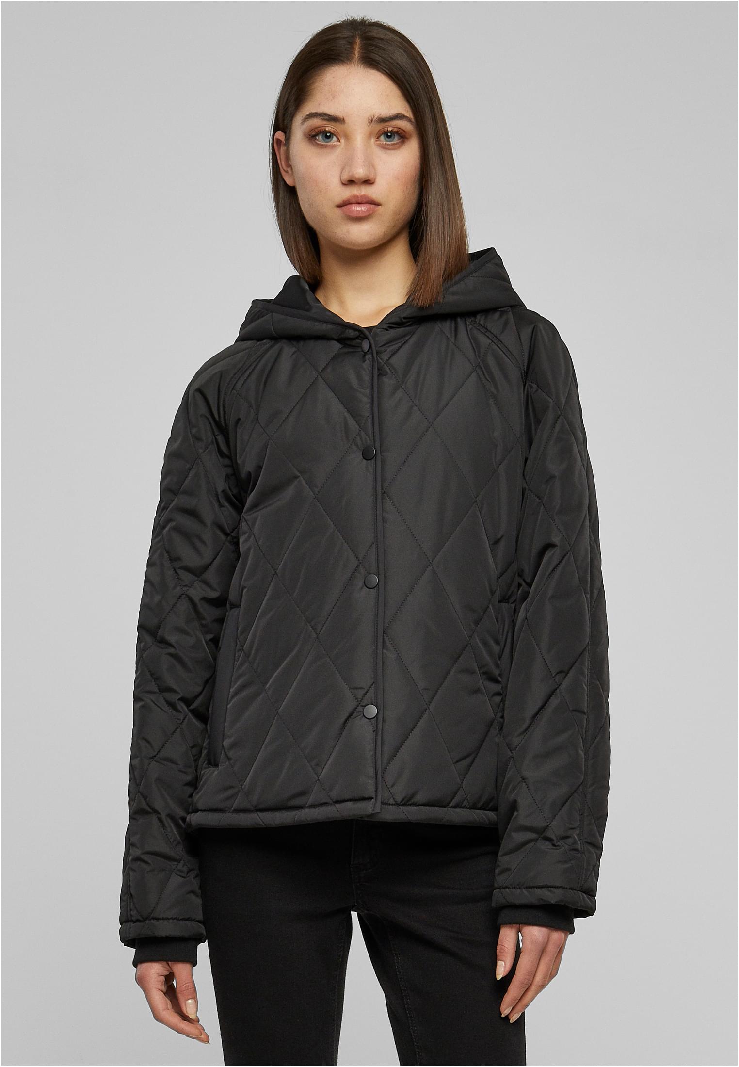 Ladies Oversized Diamond Quilted Hooded Jacket | black