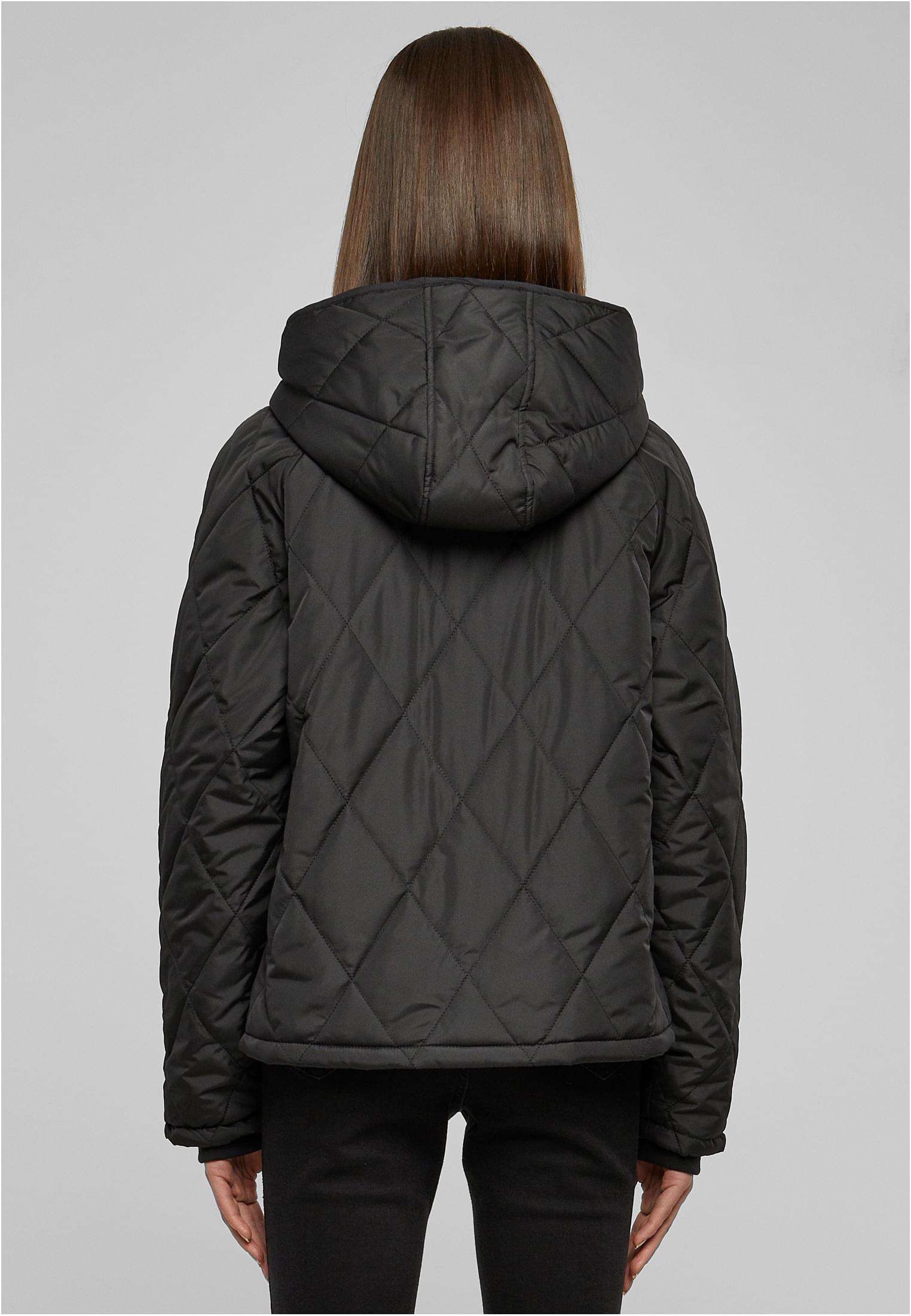 Ladies Oversized Diamond Quilted Hooded Jacket | black