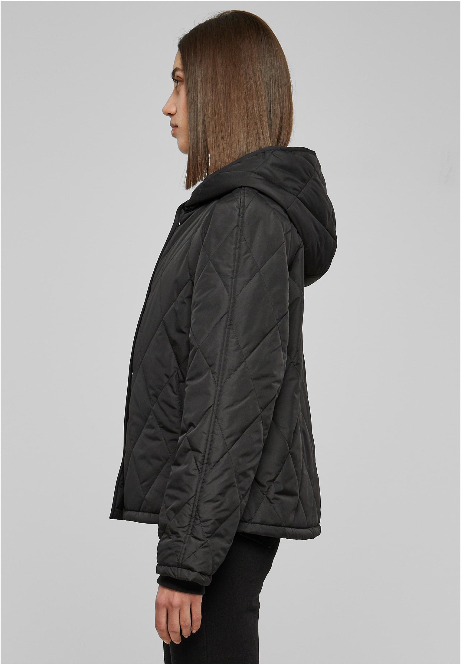 Ladies Oversized Diamond Quilted Hooded Jacket | black