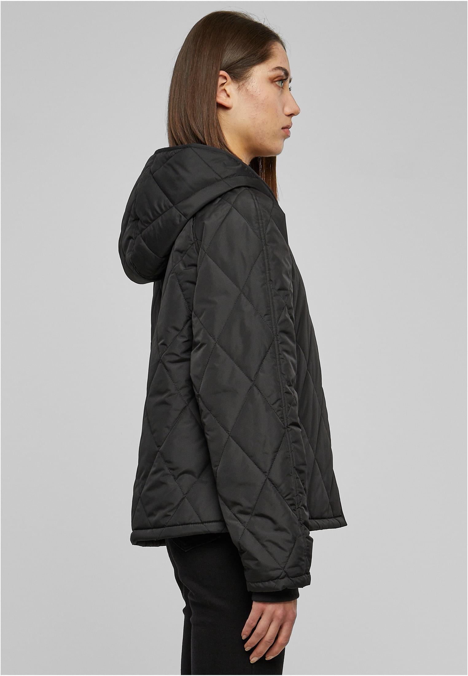 Ladies Oversized Diamond Quilted Hooded Jacket | black