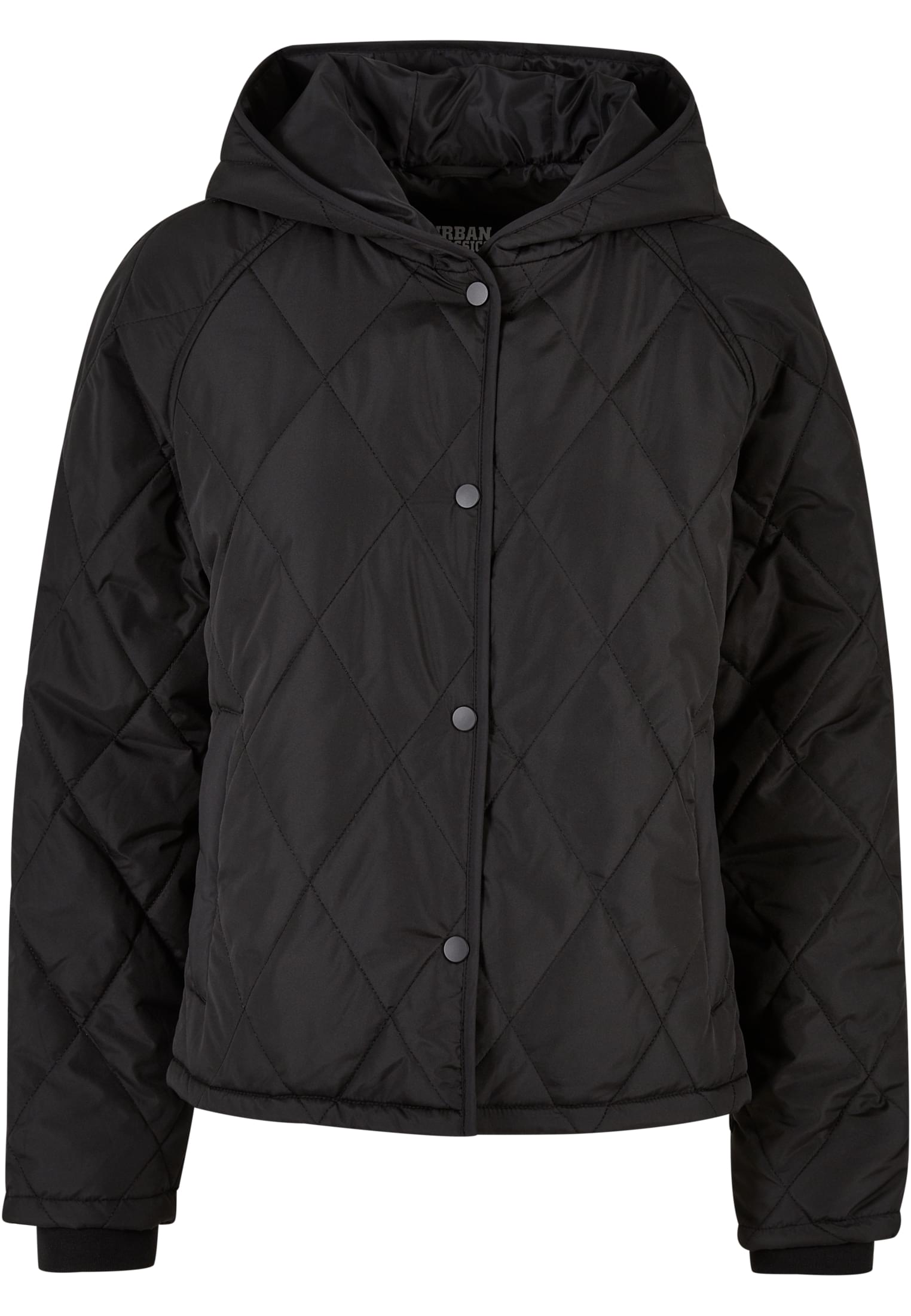 Ladies Oversized Diamond Quilted Hooded Jacket | black