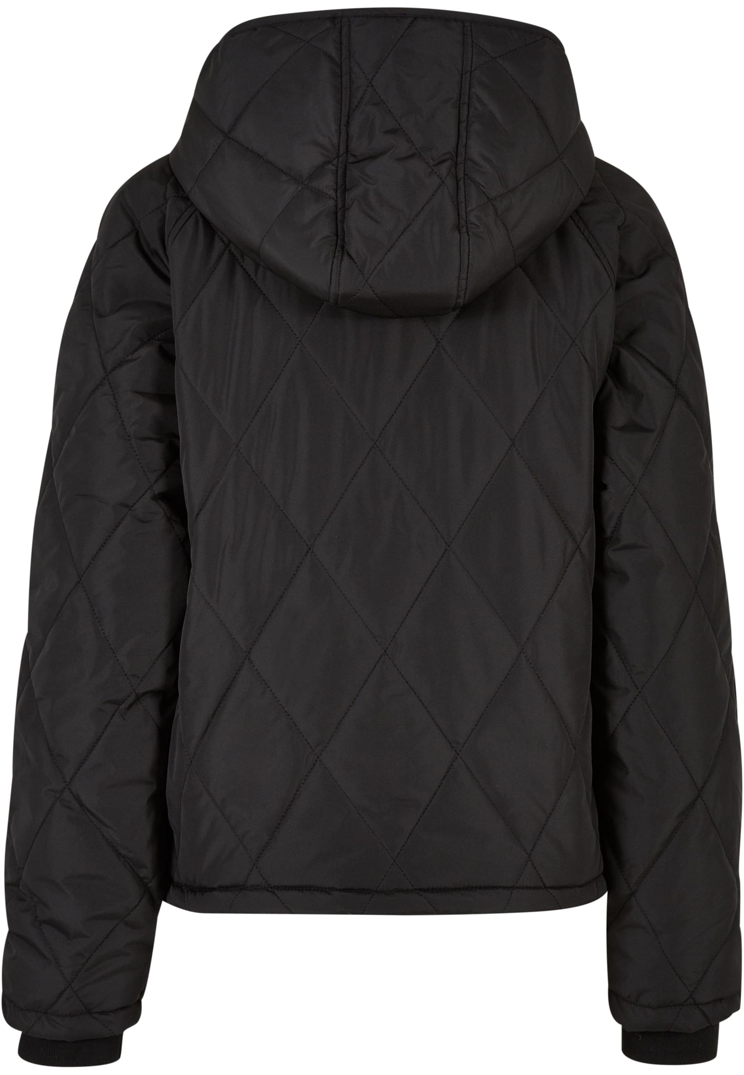 Ladies Oversized Diamond Quilted Hooded Jacket | black