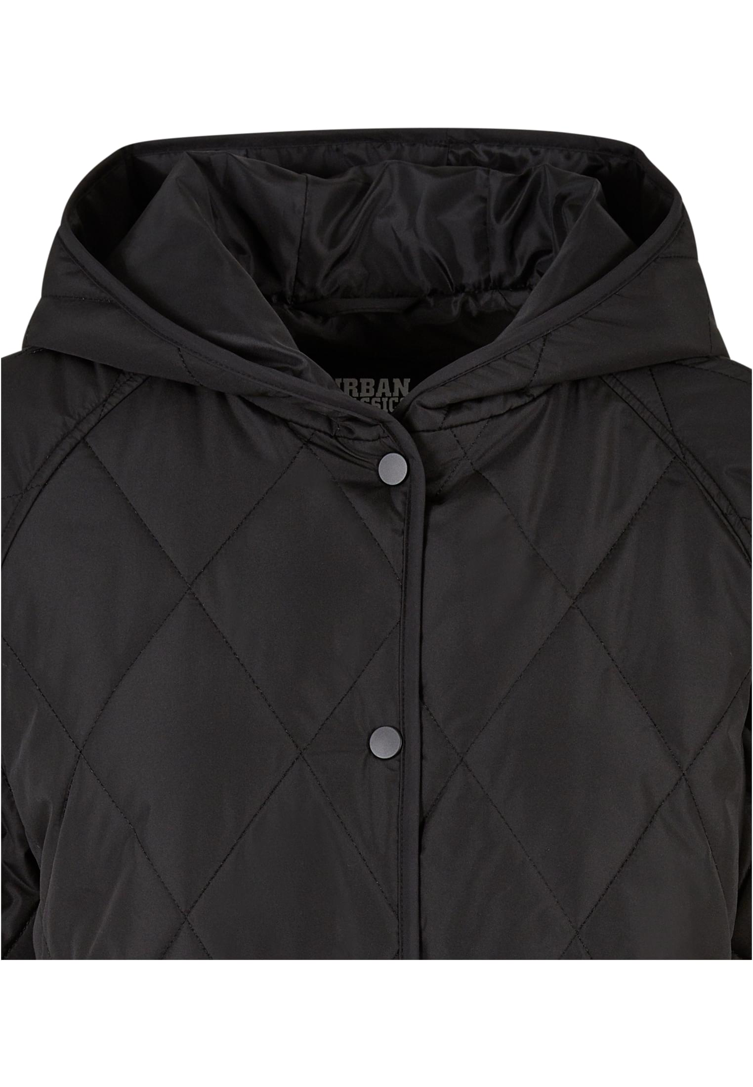 Ladies Oversized Diamond Quilted Hooded Jacket | black