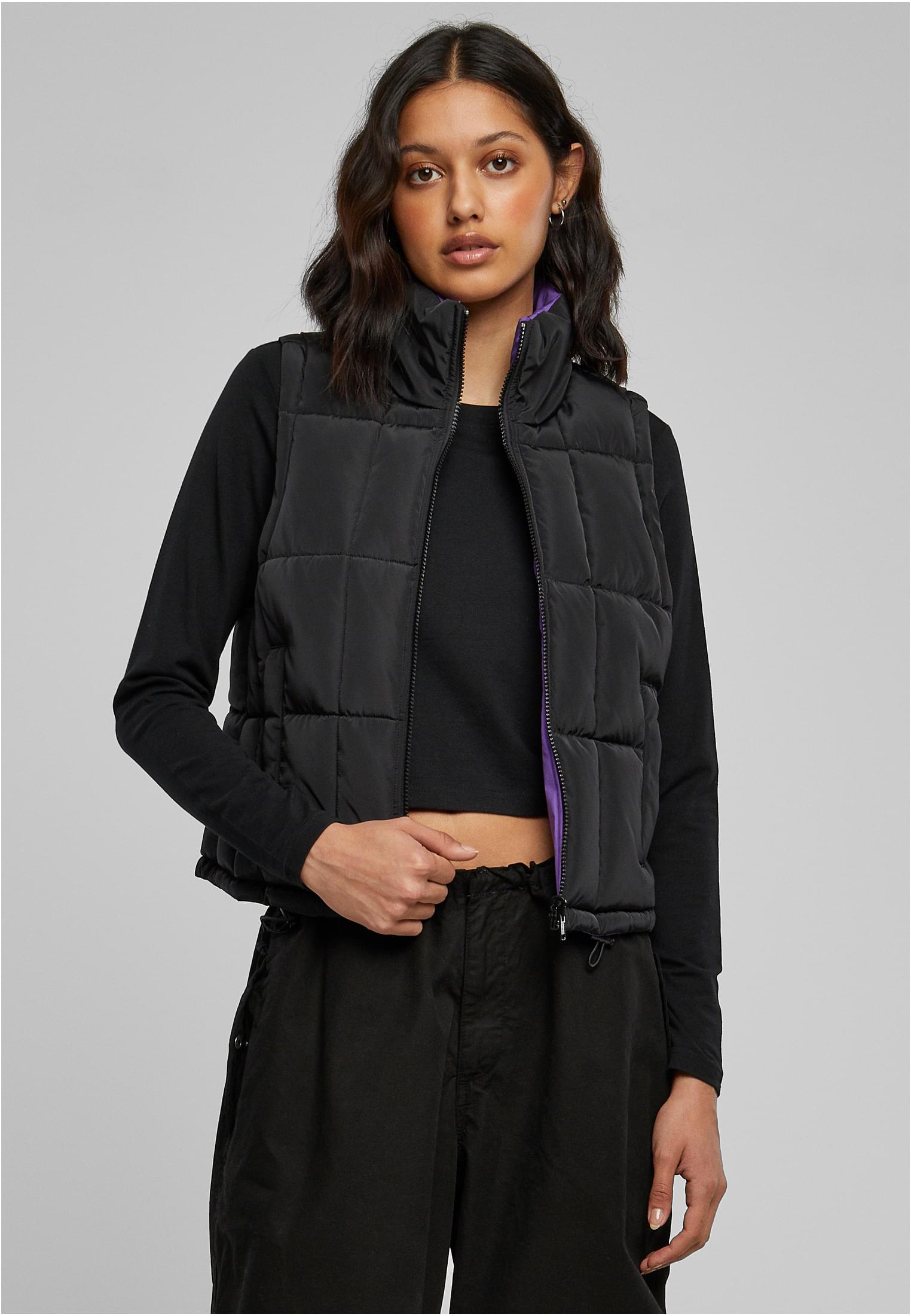 Ladies Reversible Cropped Puffer Vest | black/realviolet