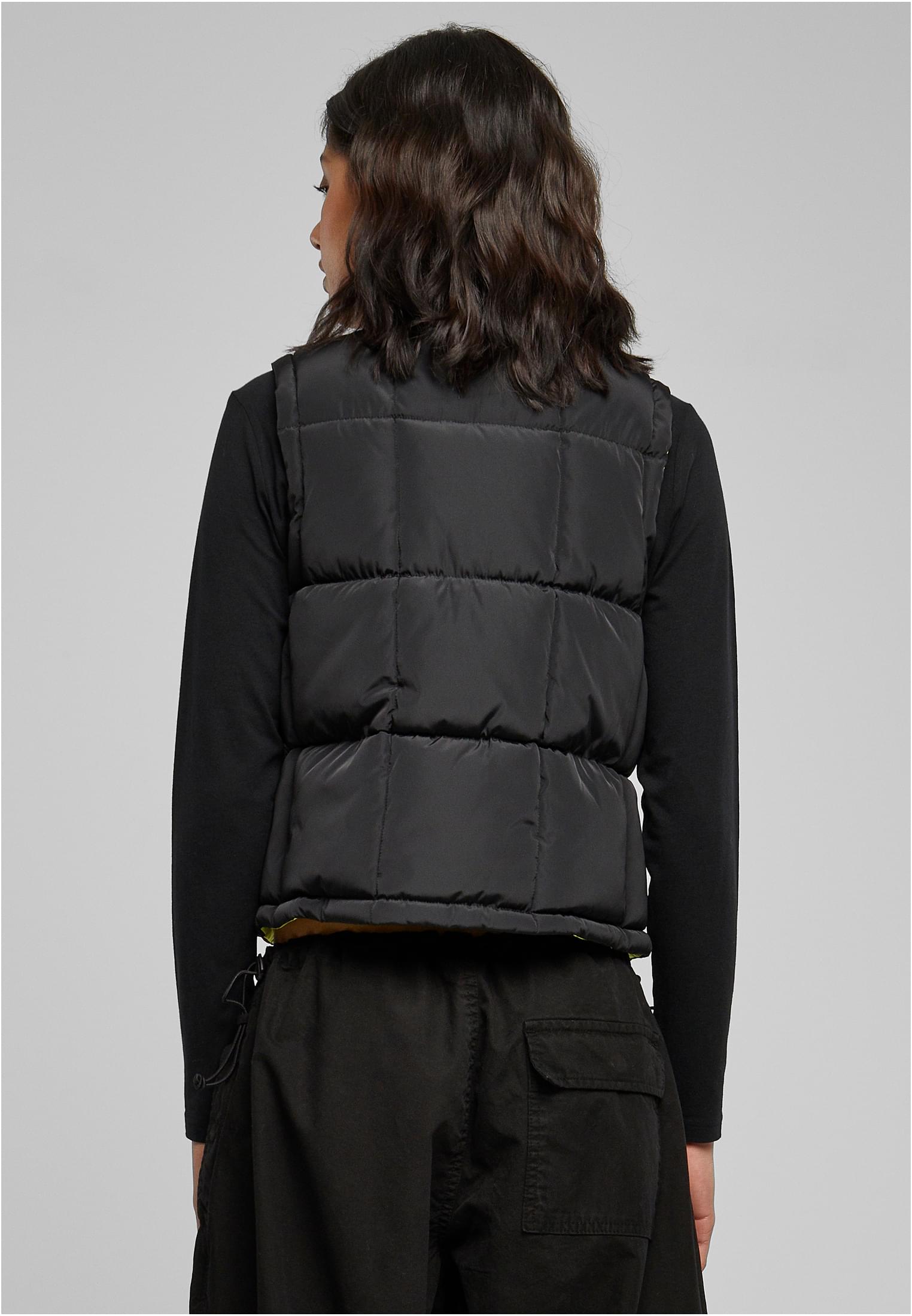 Ladies Reversible Cropped Puffer Vest | black/frozenyellow