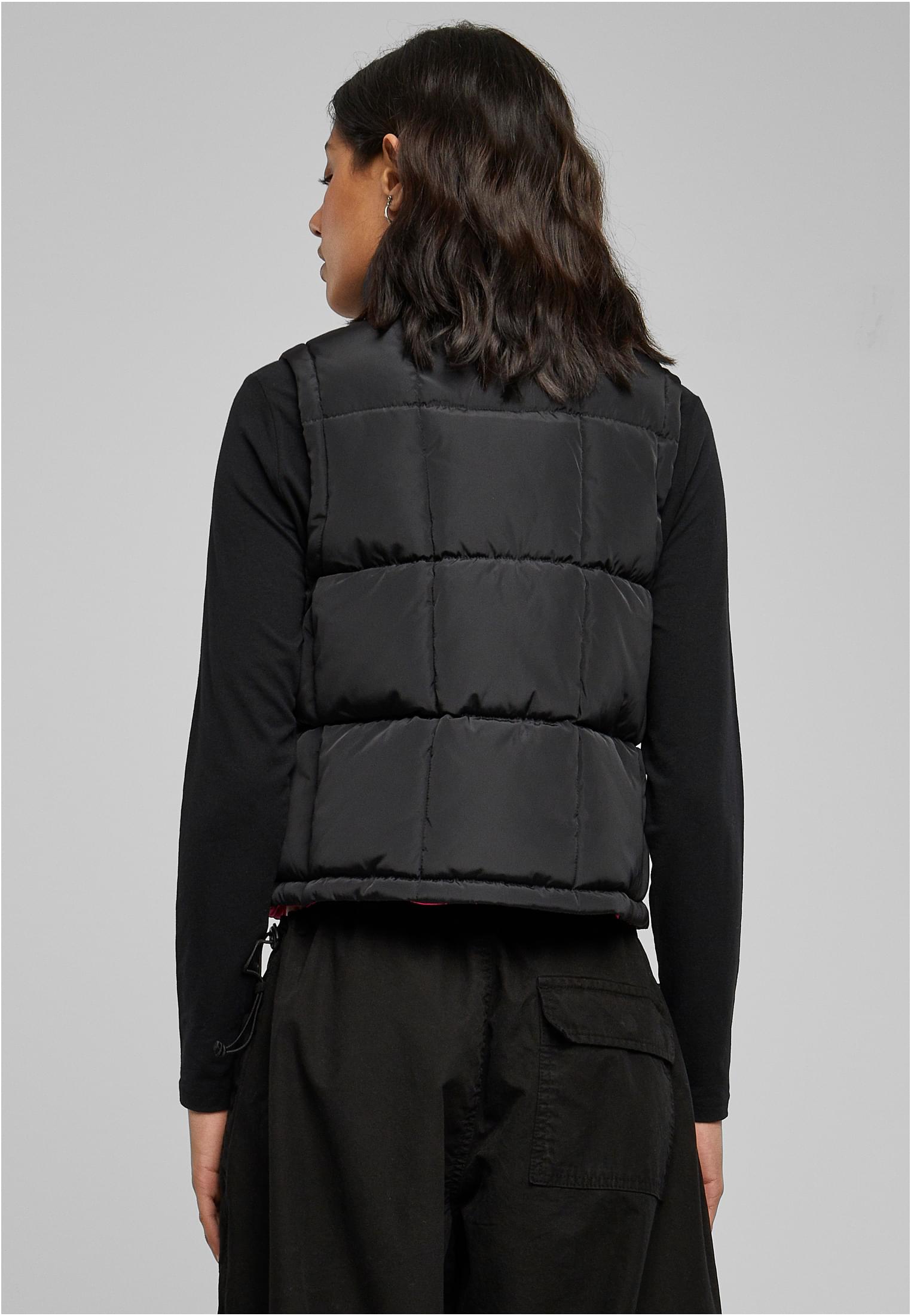 Ladies Reversible Cropped Puffer Vest | black/fuchsia