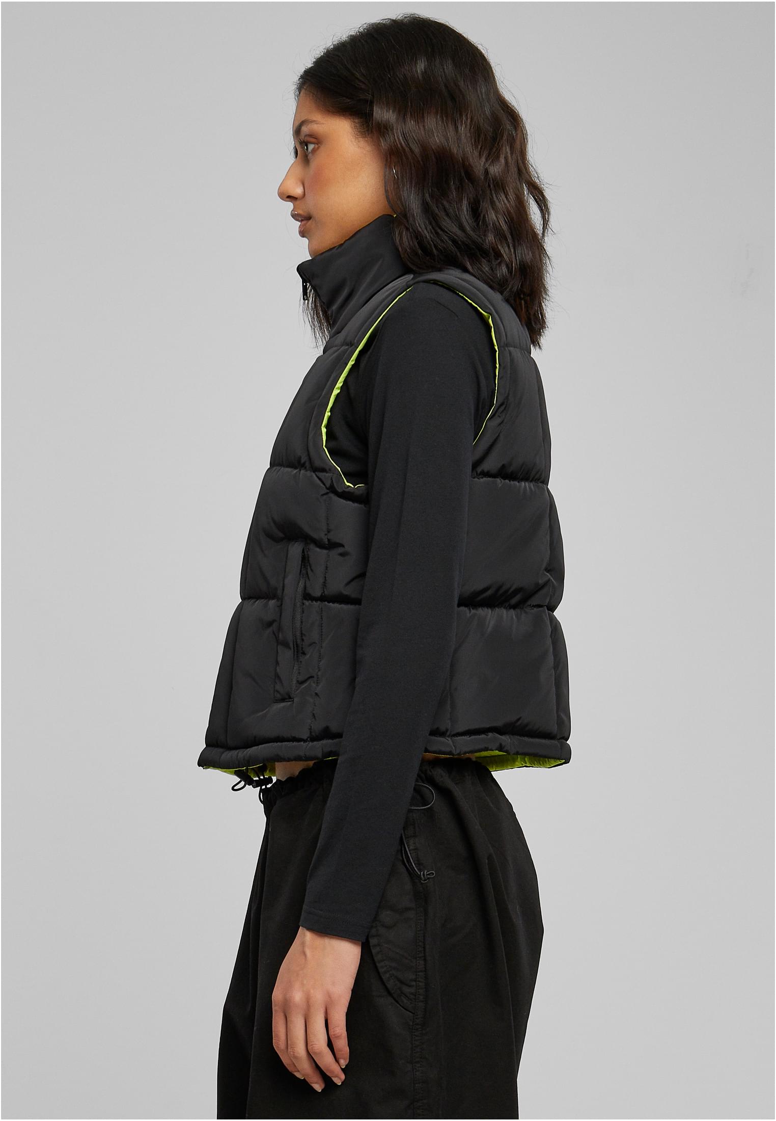 Ladies Reversible Cropped Puffer Vest | black/frozenyellow