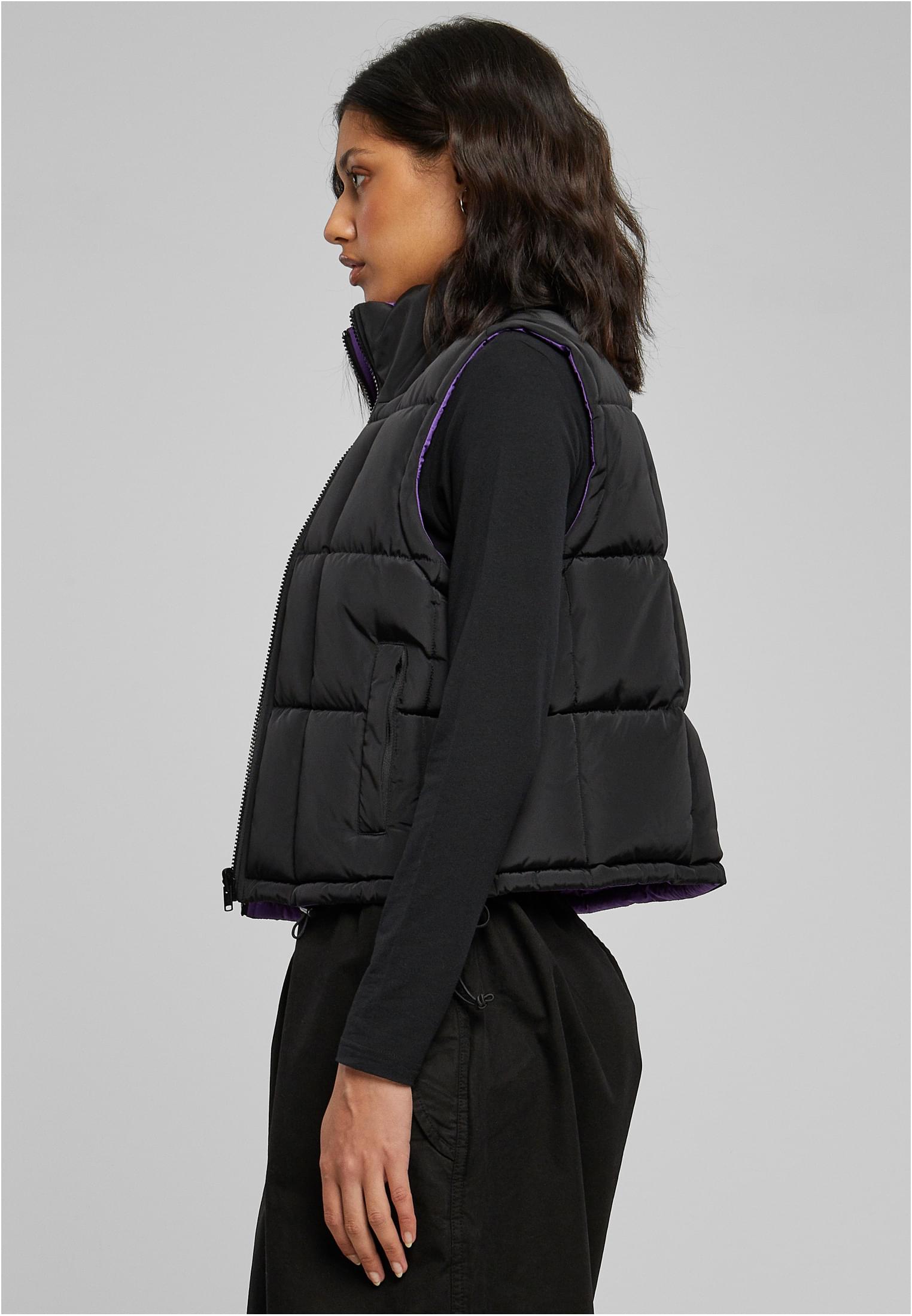 Ladies Reversible Cropped Puffer Vest | black/realviolet