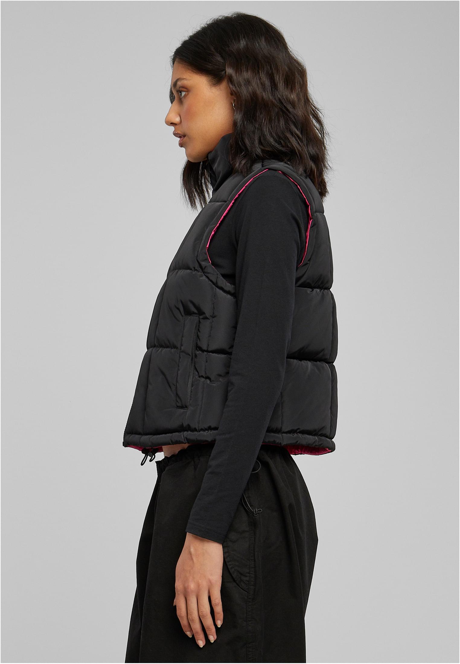 Ladies Reversible Cropped Puffer Vest | black/fuchsia