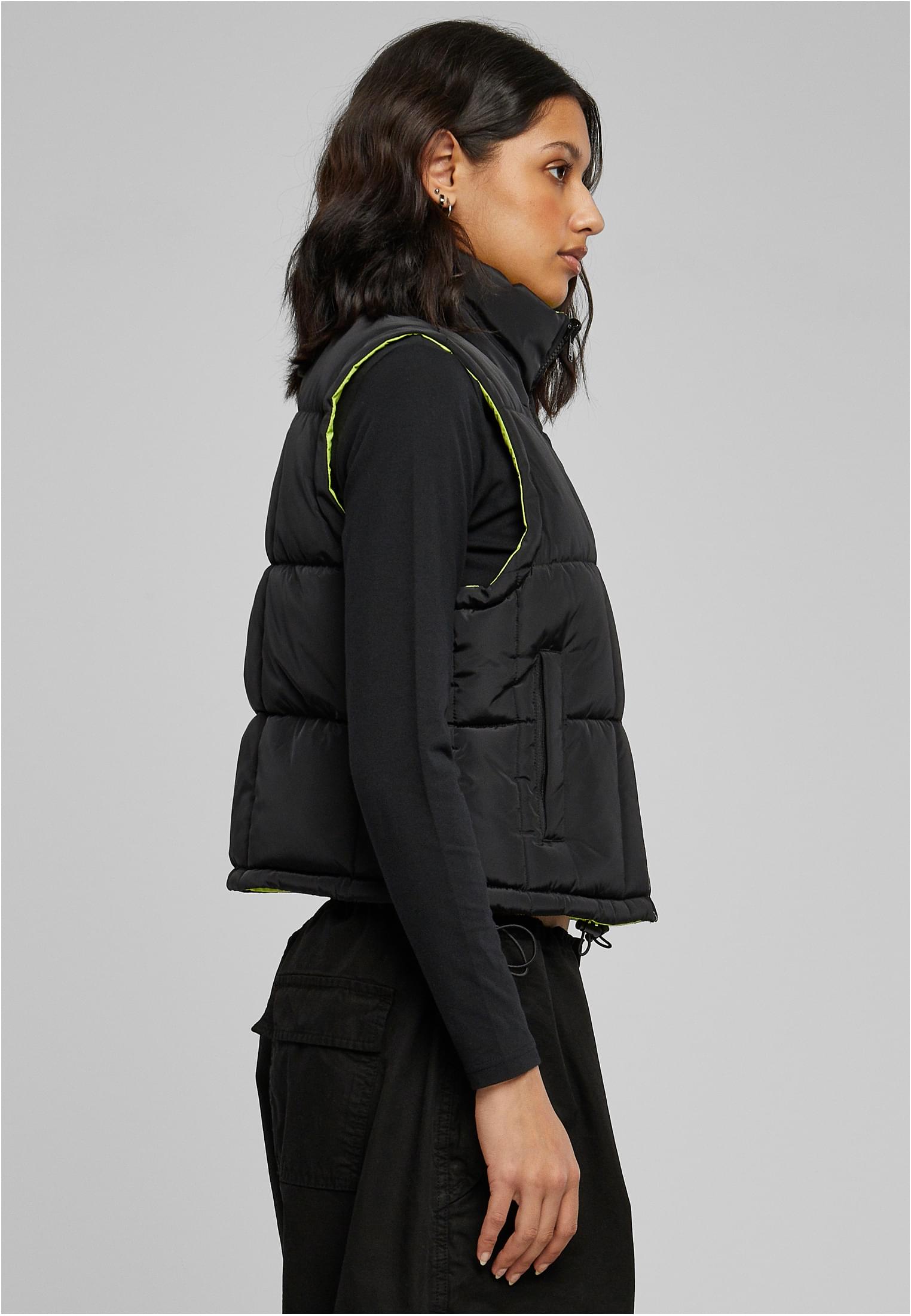 Ladies Reversible Cropped Puffer Vest | black/frozenyellow