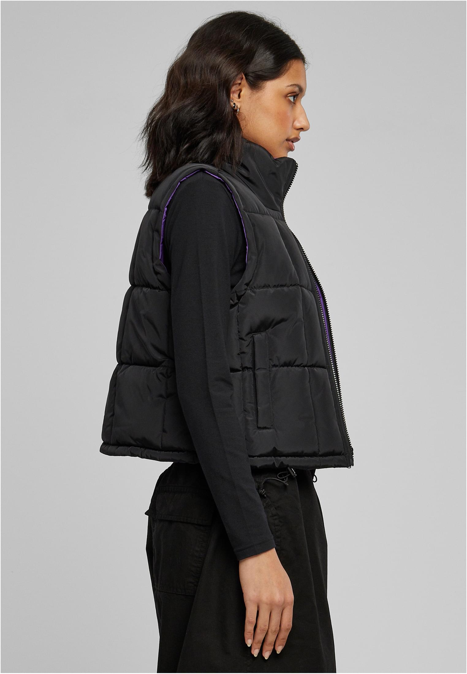 Ladies Reversible Cropped Puffer Vest | black/realviolet