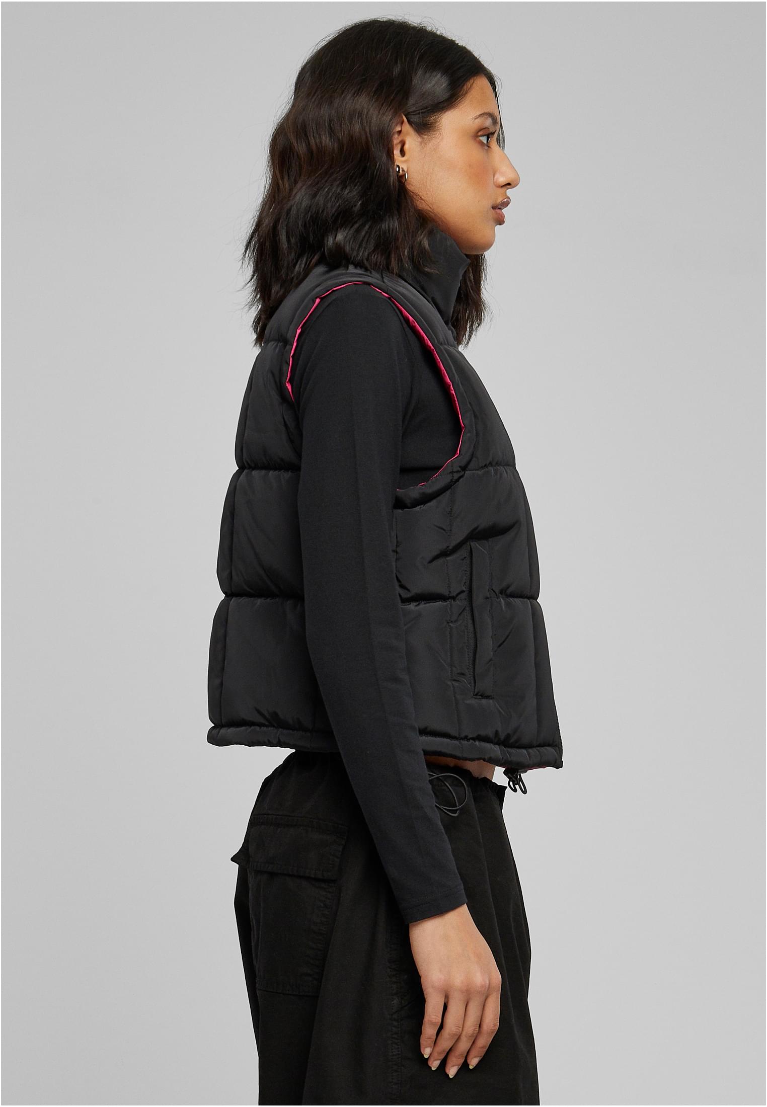 Ladies Reversible Cropped Puffer Vest | black/fuchsia