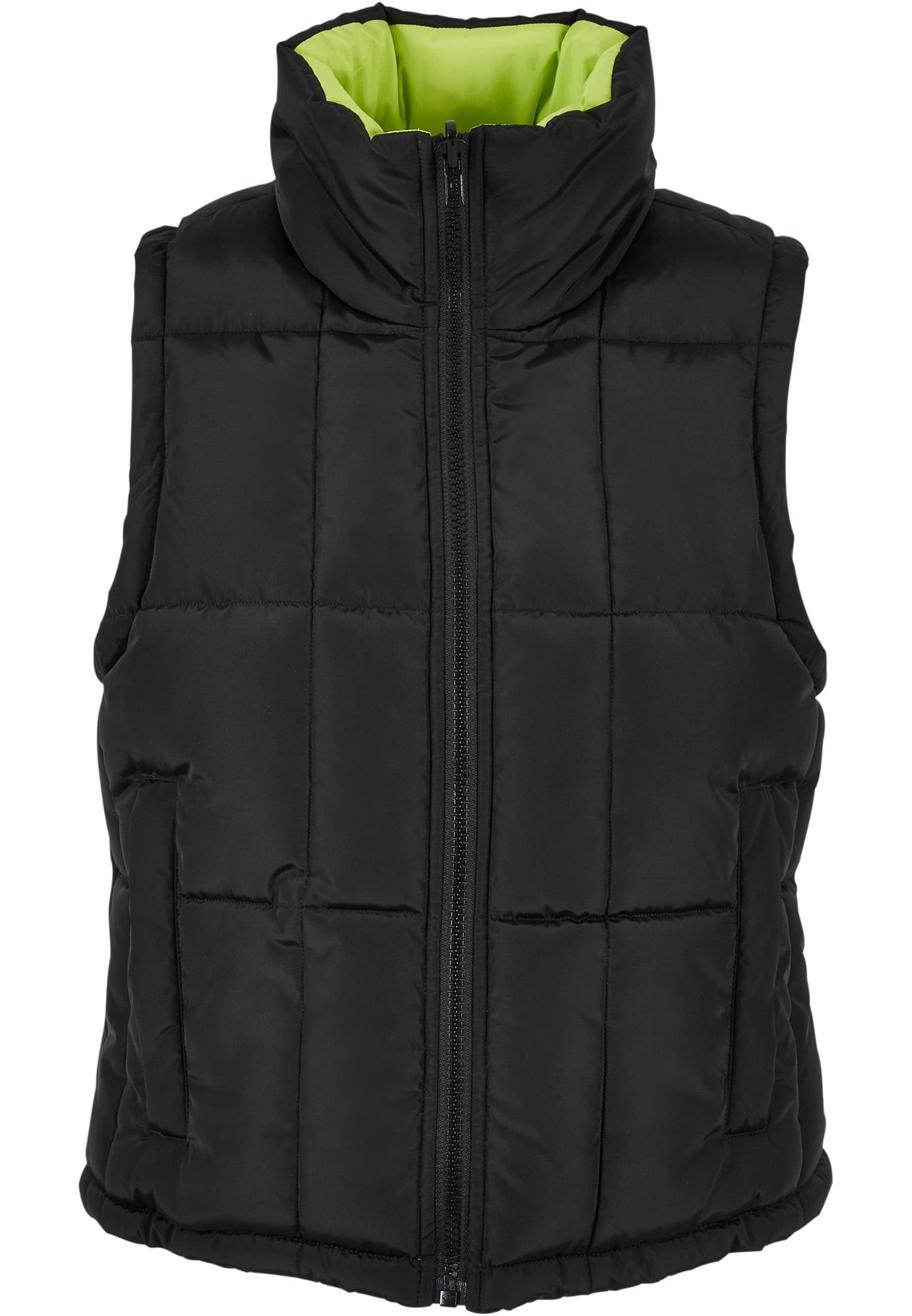 Ladies Reversible Cropped Puffer Vest | black/frozenyellow