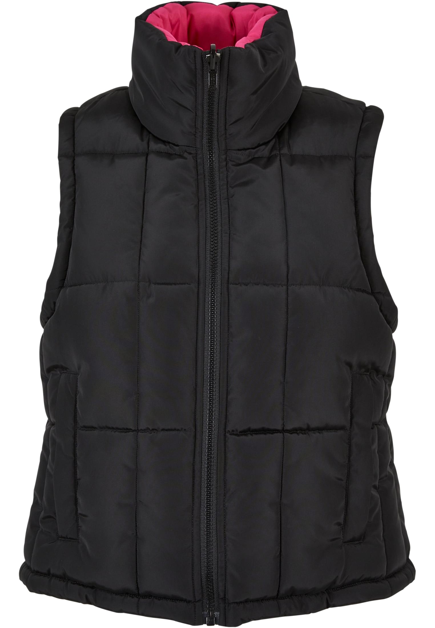 Ladies Reversible Cropped Puffer Vest | black/fuchsia