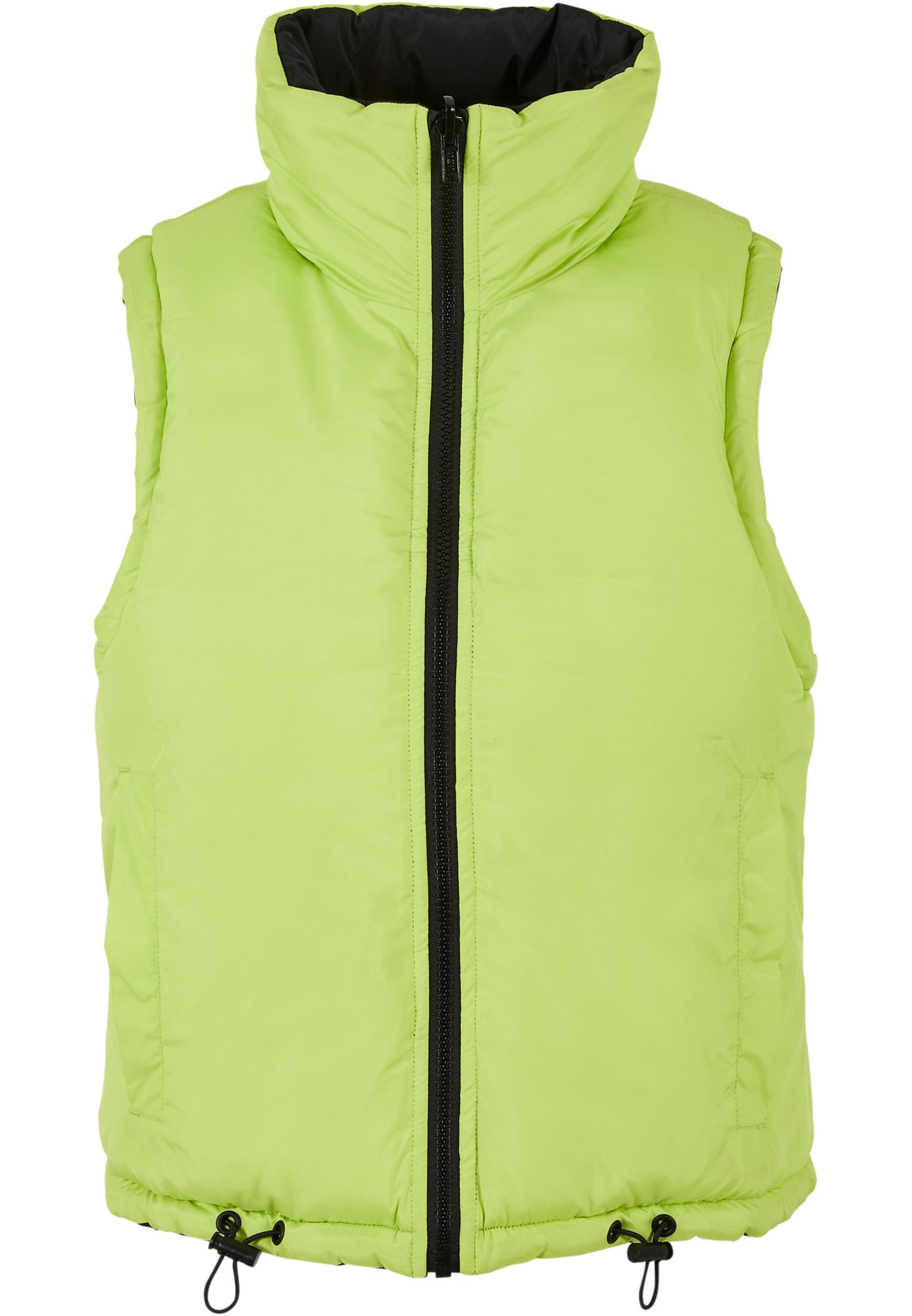 Ladies Reversible Cropped Puffer Vest | black/frozenyellow