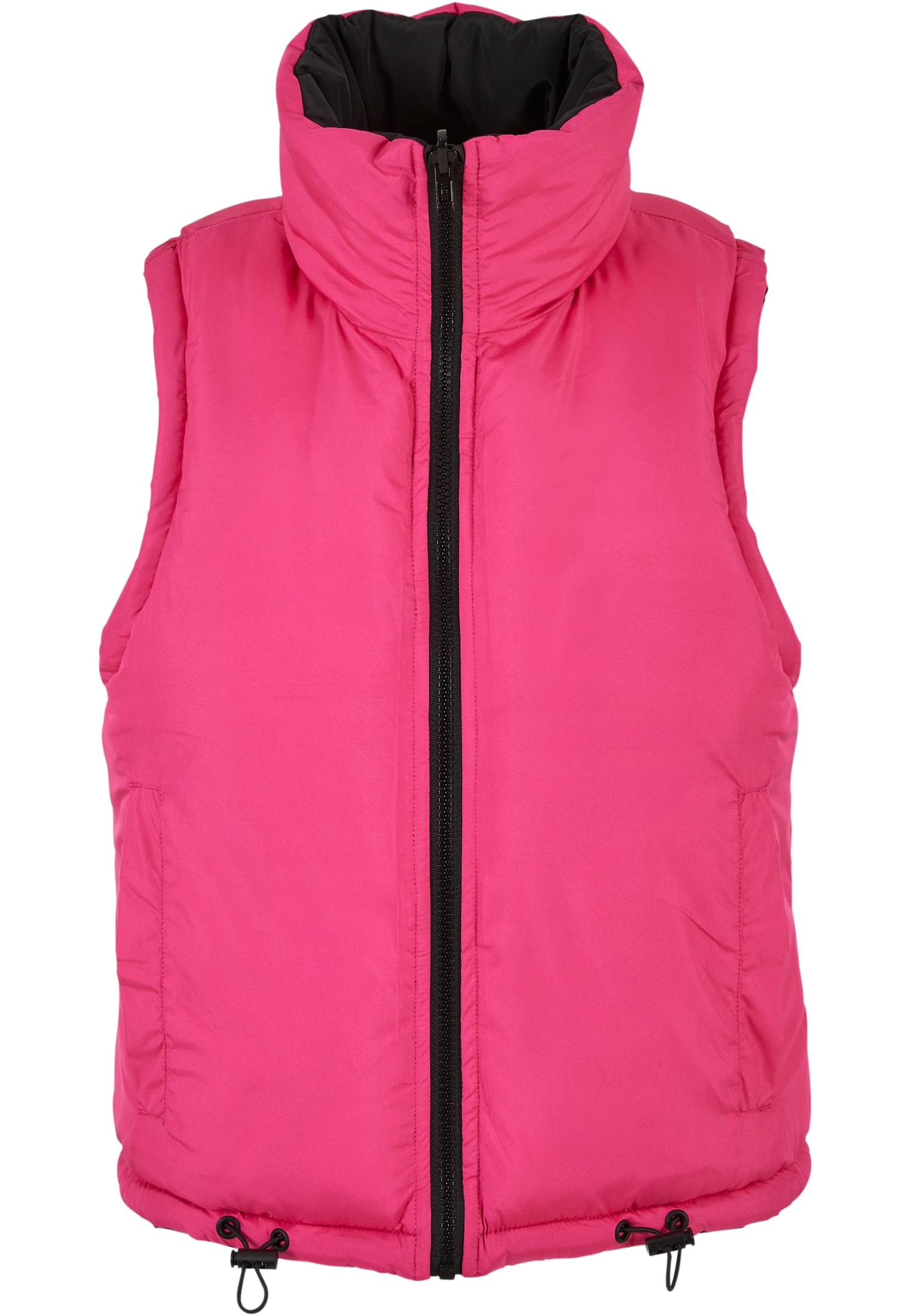 Ladies Reversible Cropped Puffer Vest | black/fuchsia