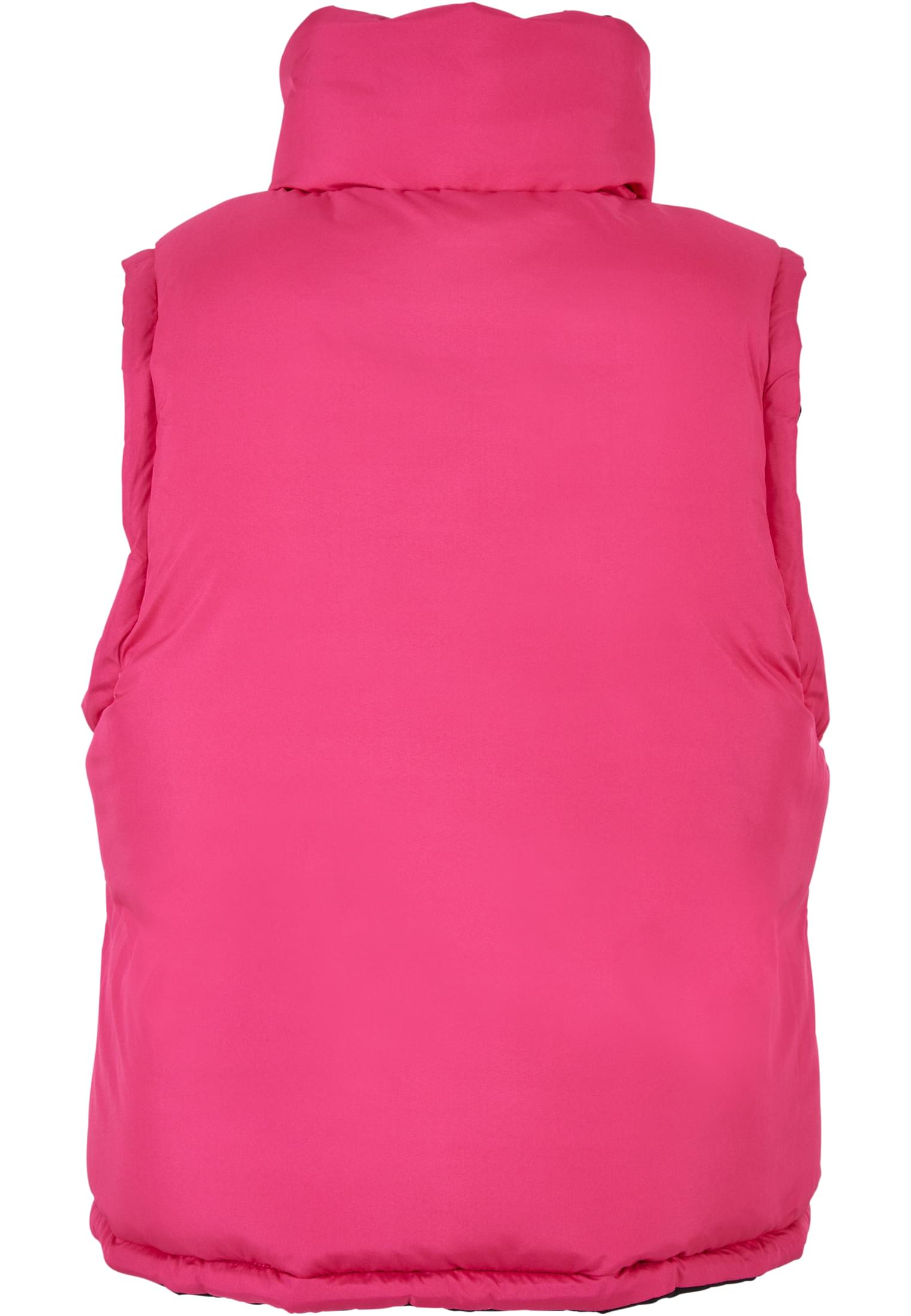 Ladies Reversible Cropped Puffer Vest | black/fuchsia