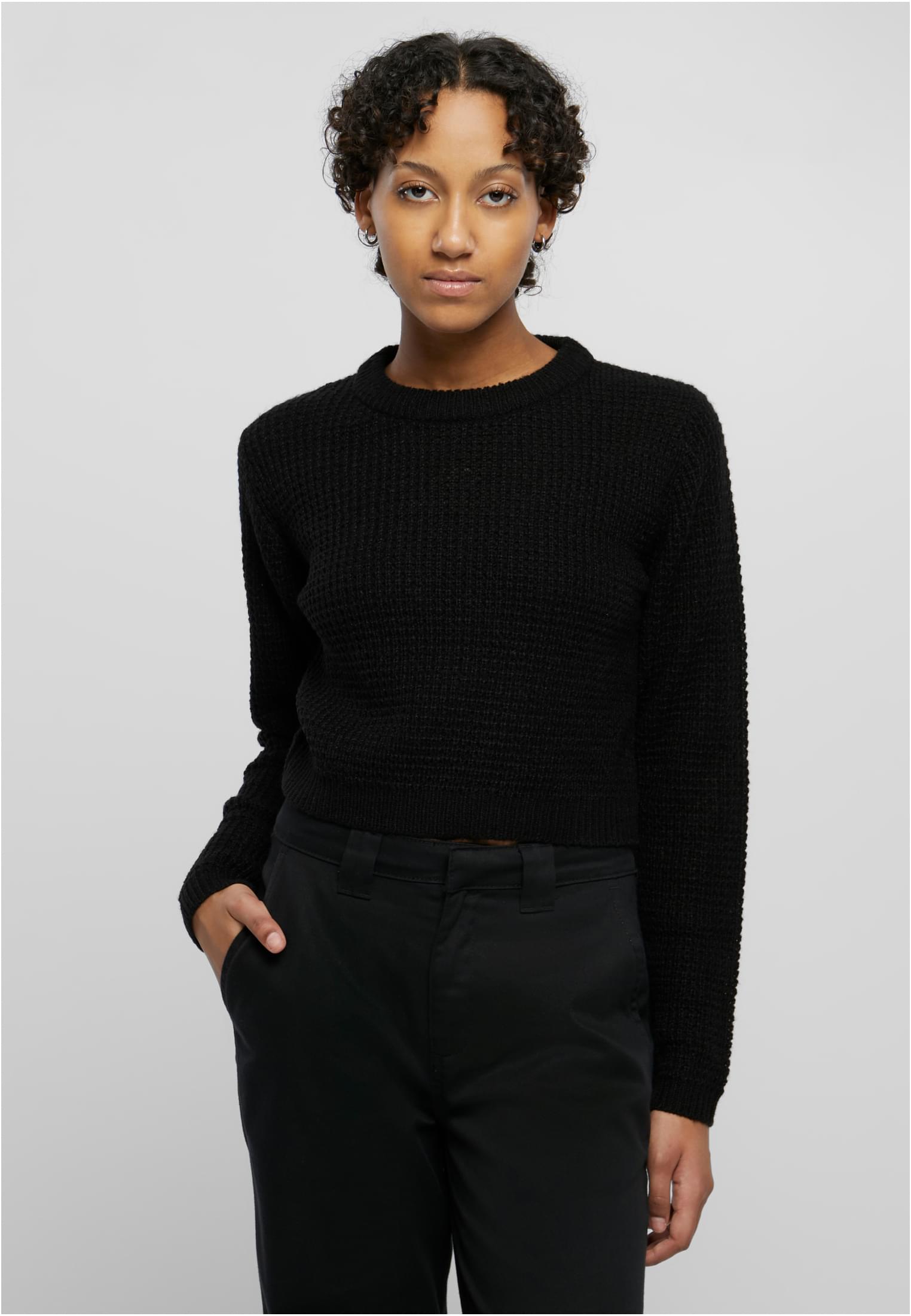 Ladies Short Waffle Sweater | black