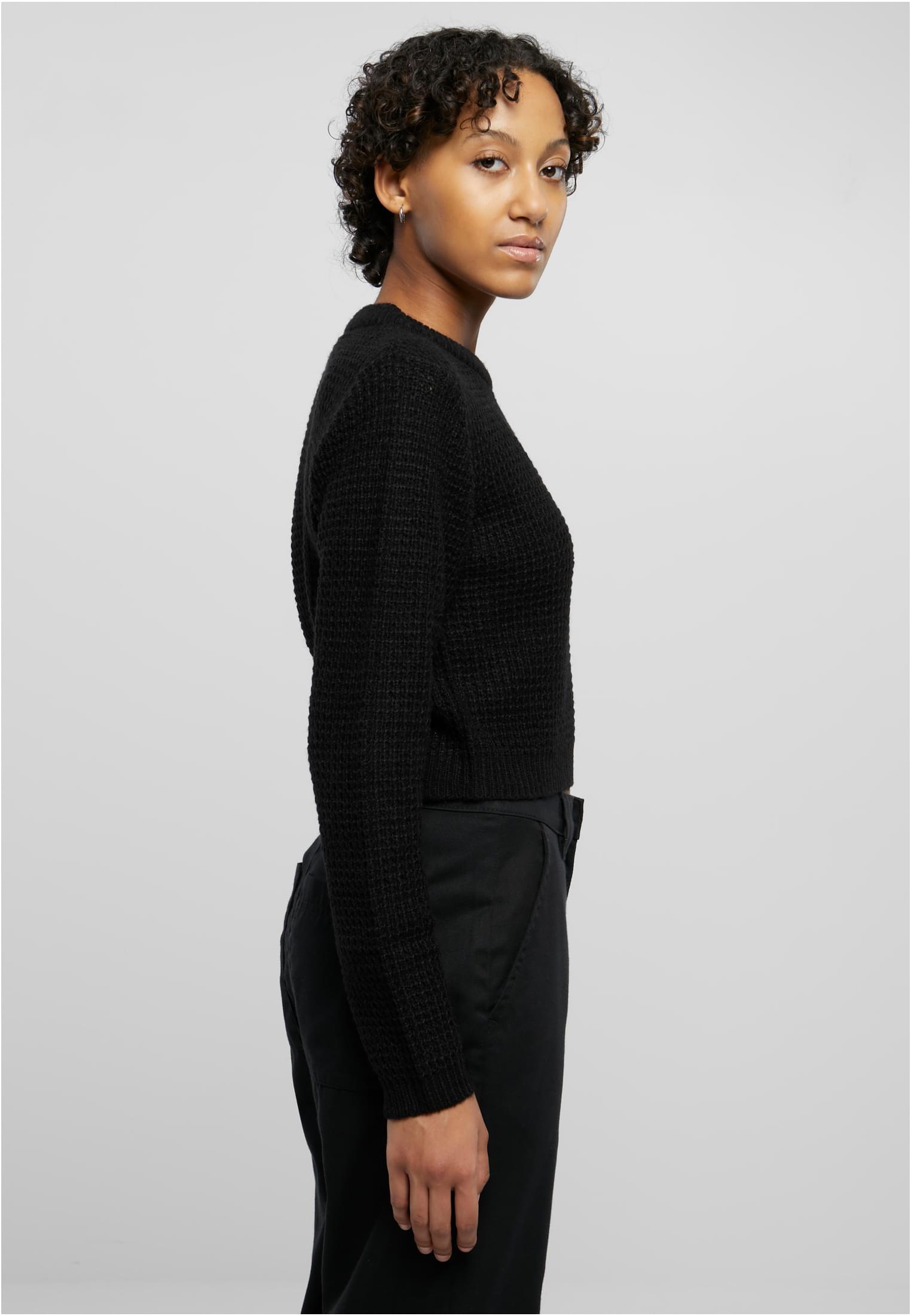 Ladies Short Waffle Sweater | black