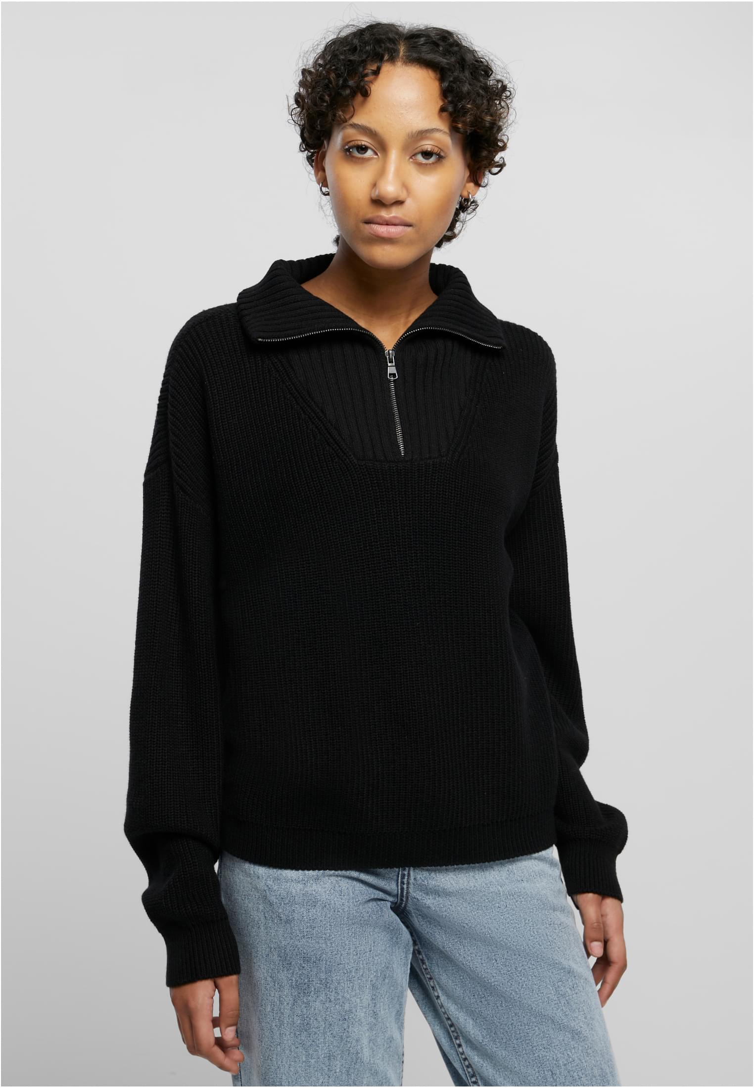 Ladies Oversized Knit Troyer | black