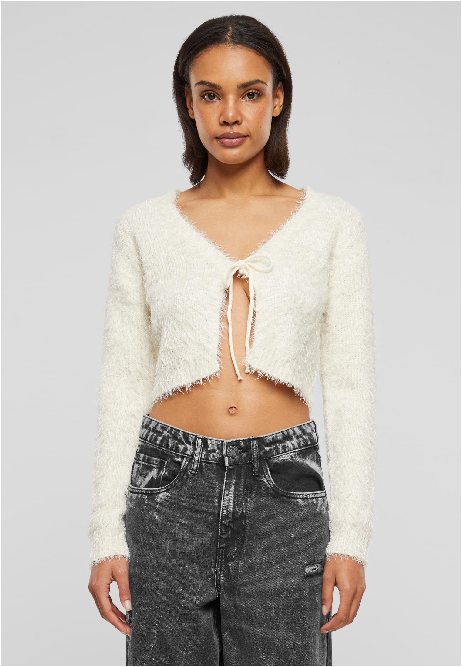 Ladies Tied Cropped Feather Cardigan | whitesand