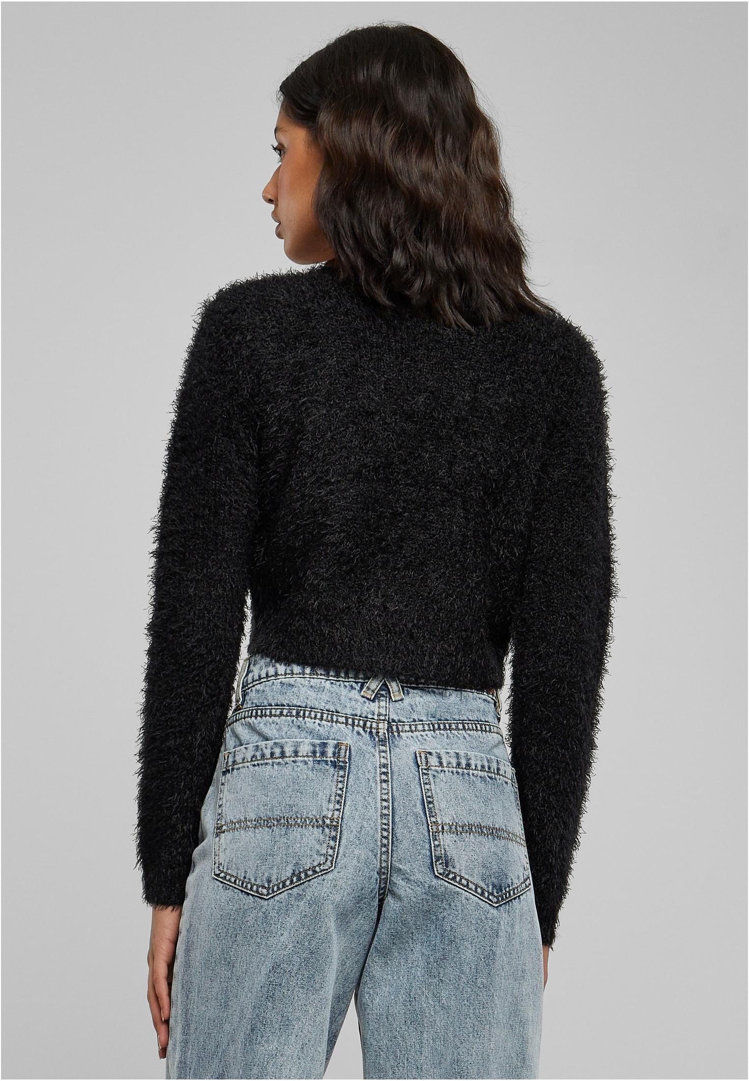 Ladies Tied Cropped Feather Cardigan | black