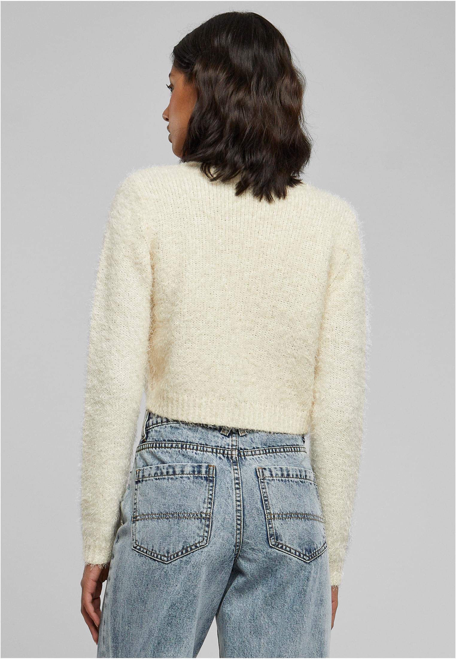 Ladies Tied Cropped Feather Cardigan | white