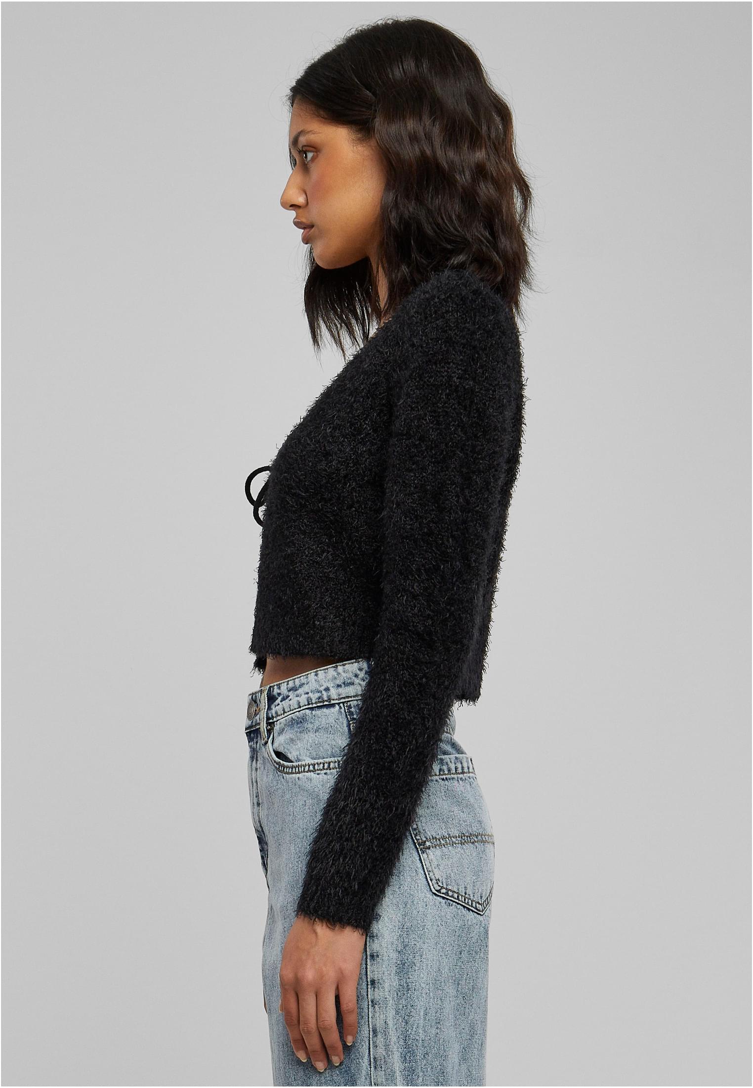 Ladies Tied Cropped Feather Cardigan | black