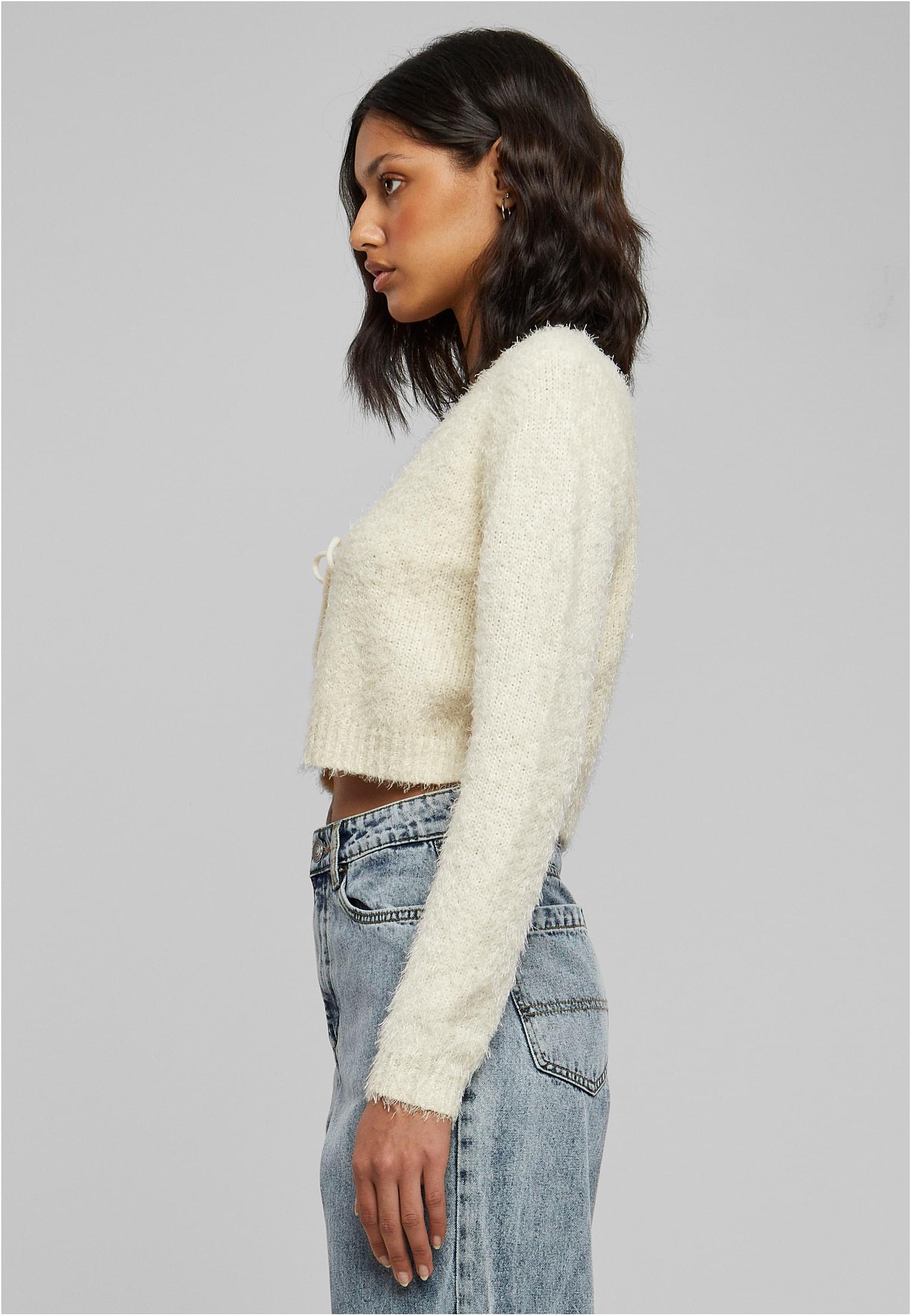 Ladies Tied Cropped Feather Cardigan | white