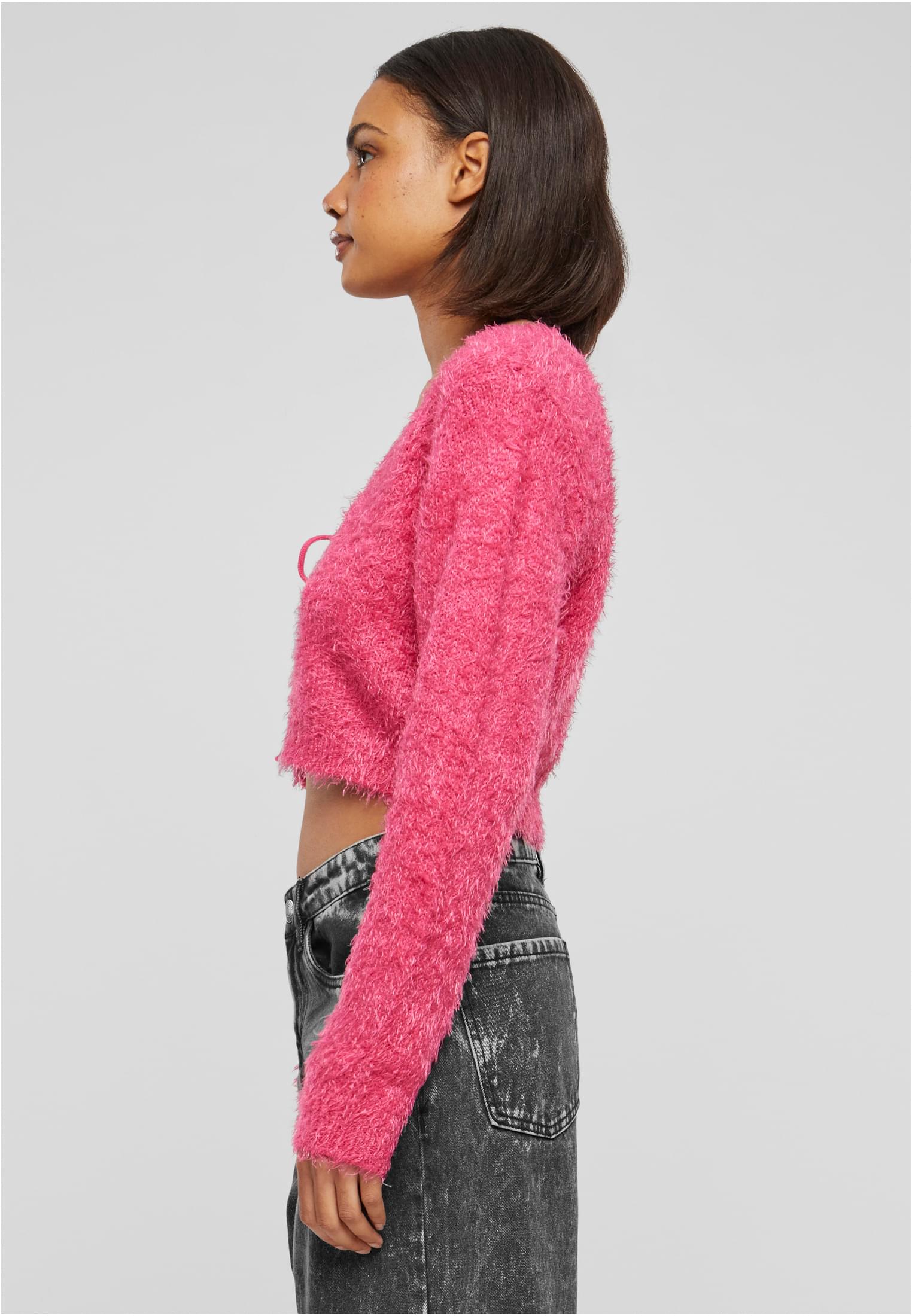 Ladies Tied Cropped Feather Cardigan | hibiskuspink