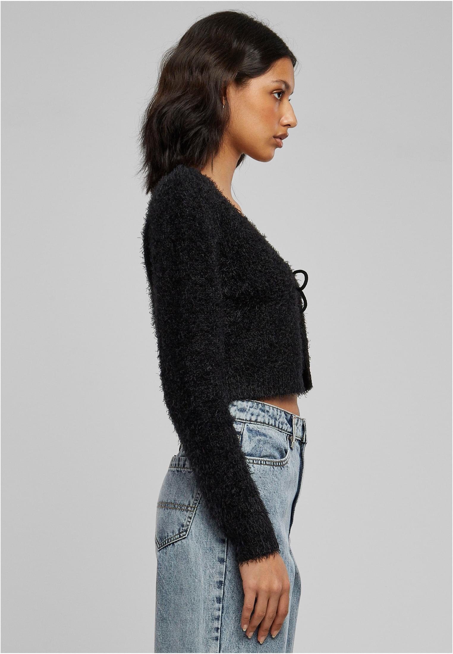 Ladies Tied Cropped Feather Cardigan | black