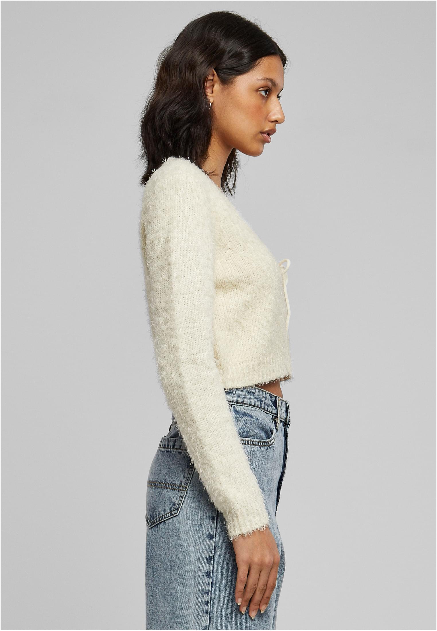 Ladies Tied Cropped Feather Cardigan | white