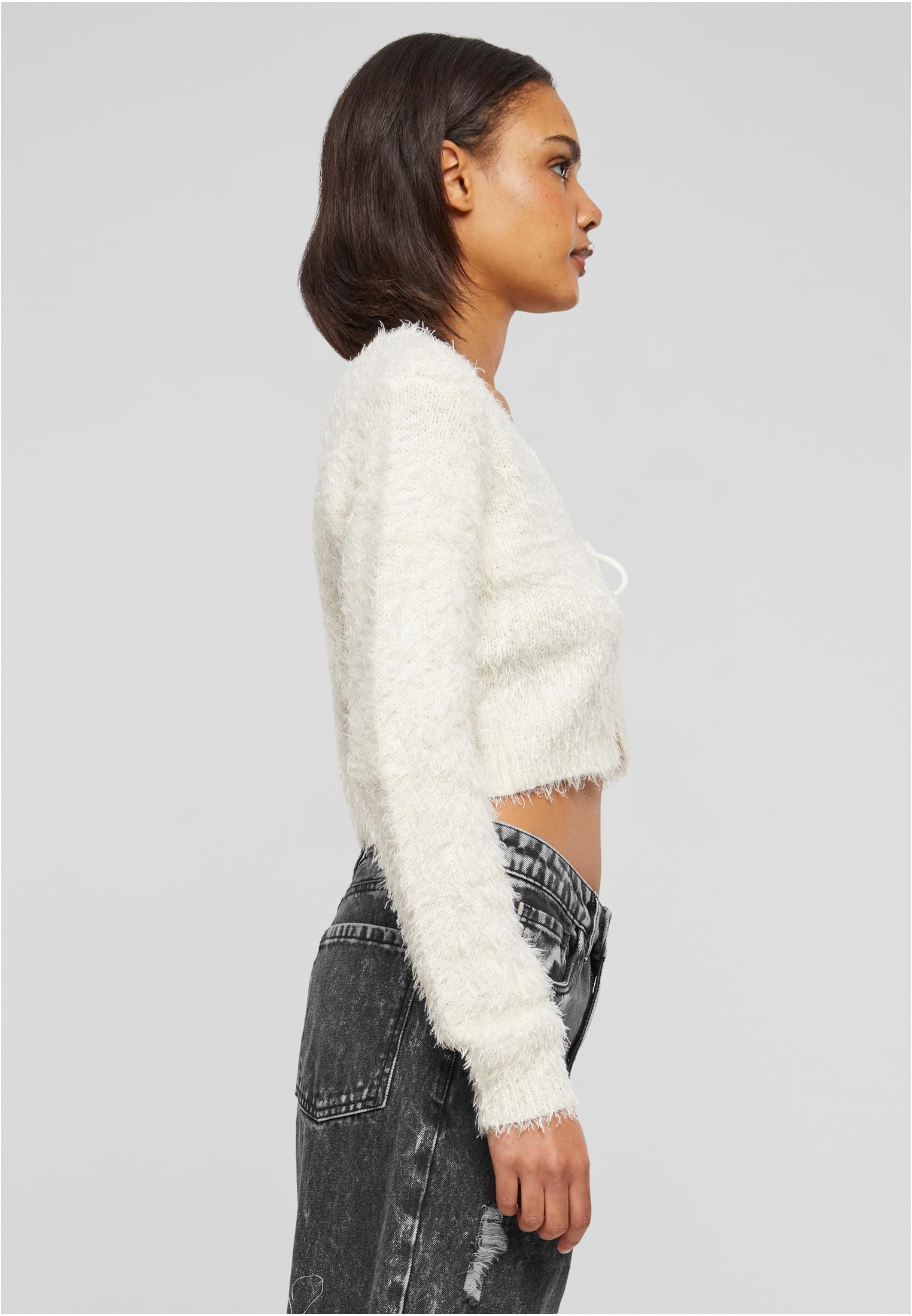 Ladies Tied Cropped Feather Cardigan | whitesand