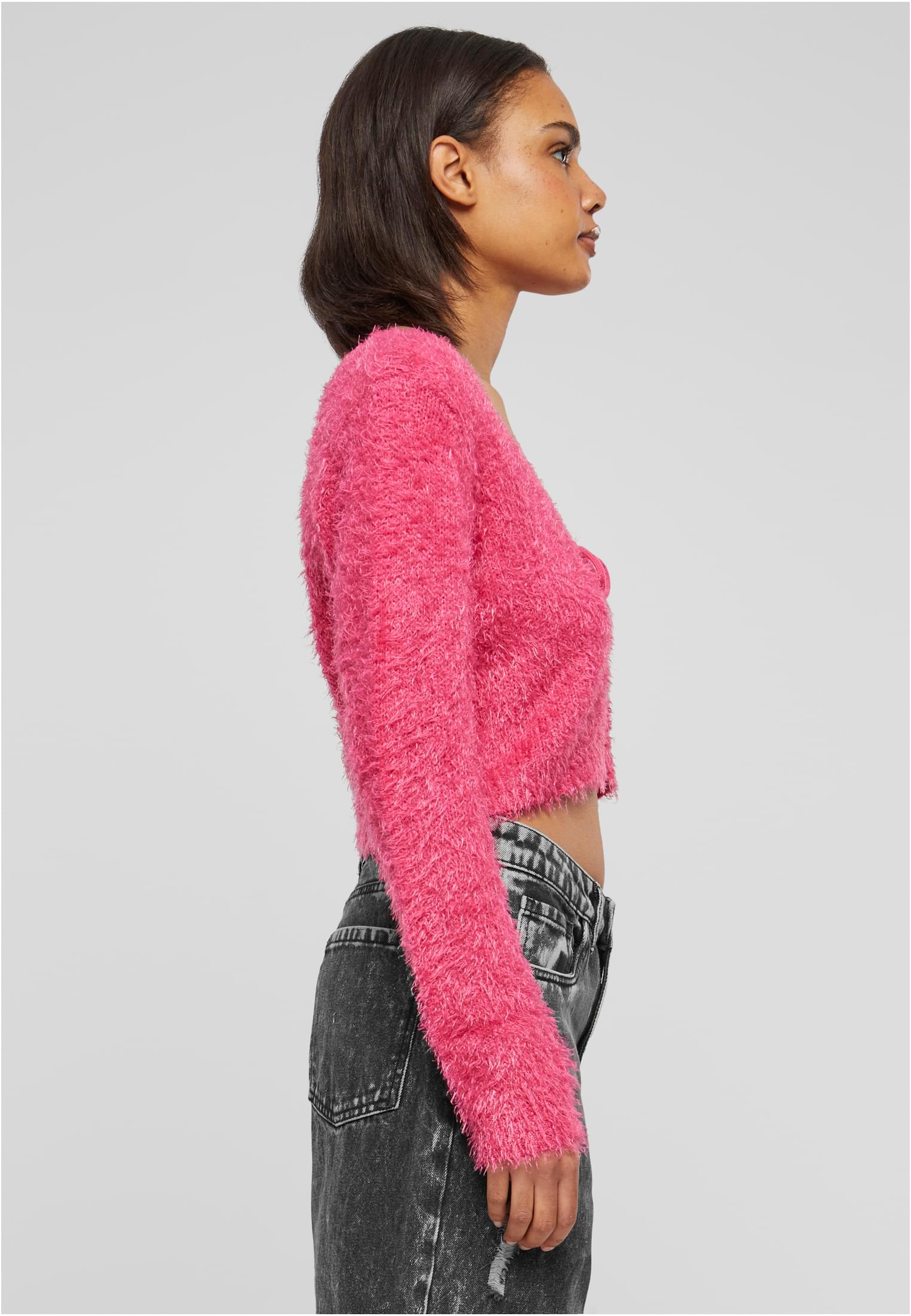 Ladies Tied Cropped Feather Cardigan | hibiskuspink