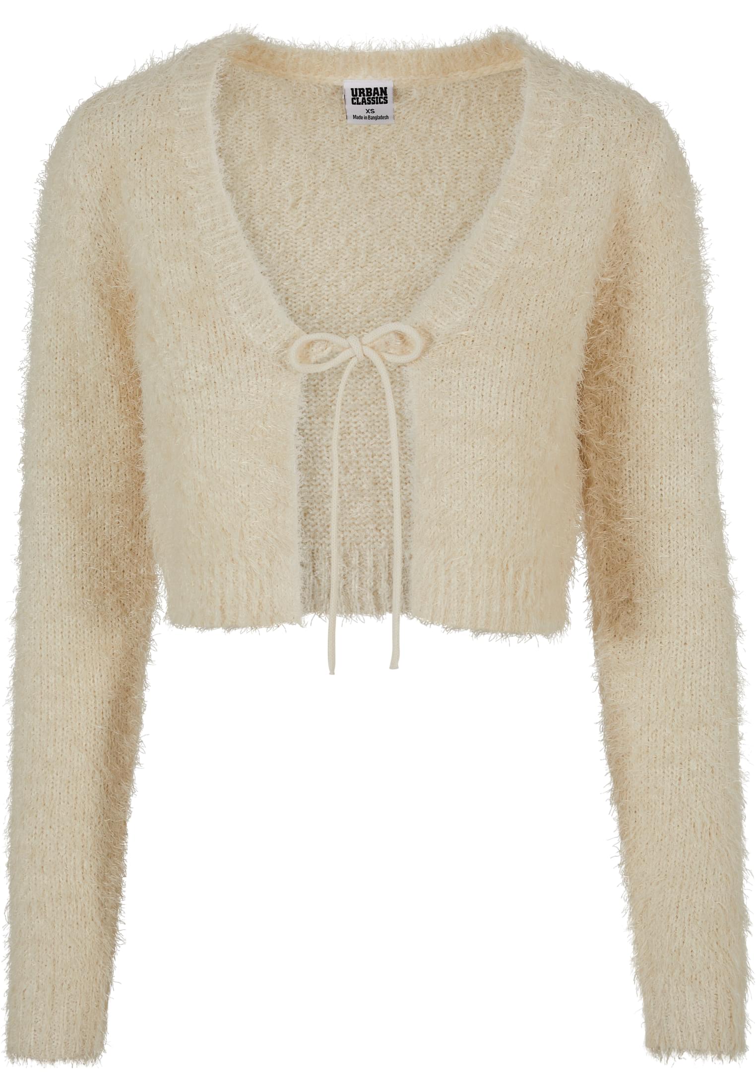 Ladies Tied Cropped Feather Cardigan | white