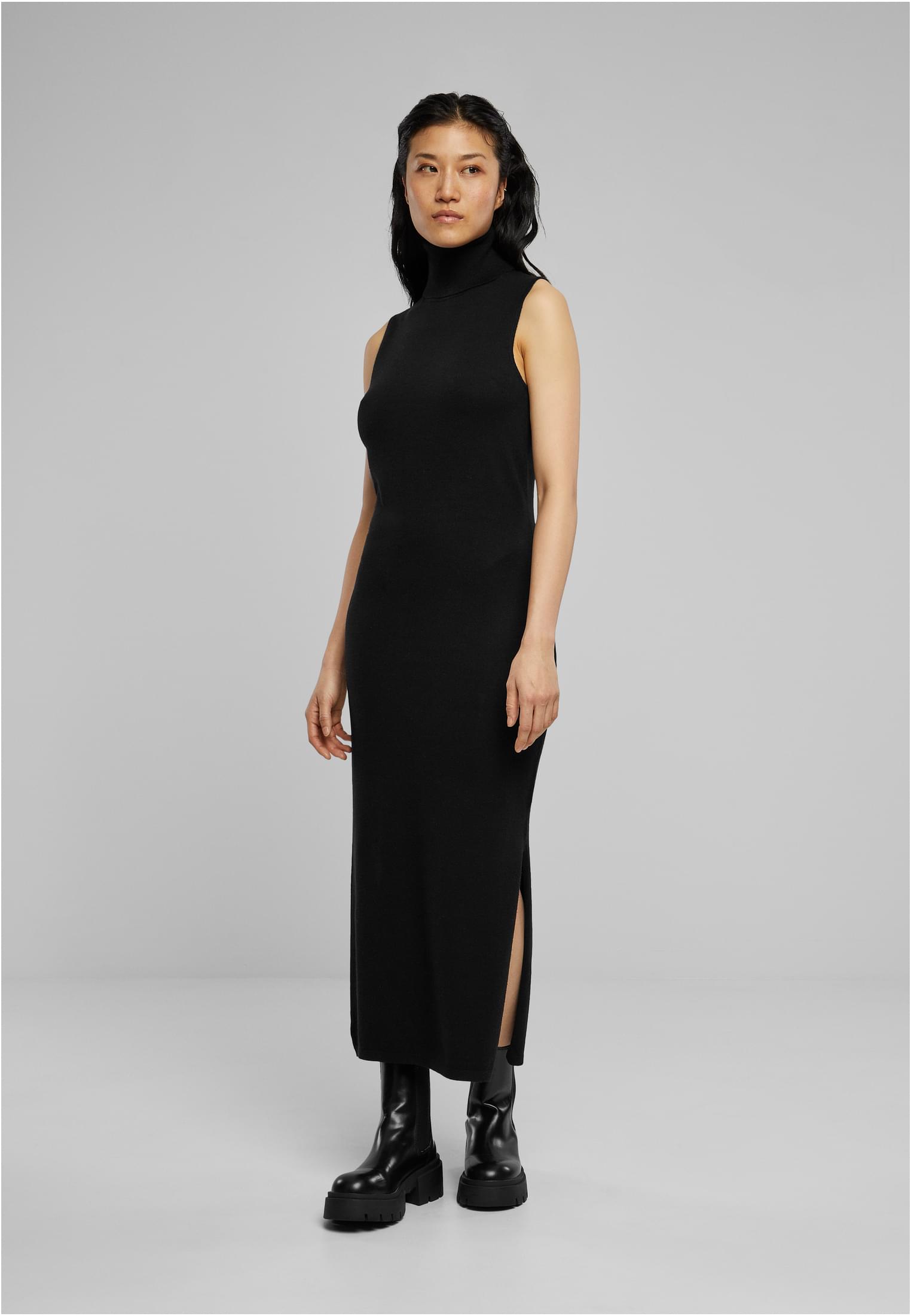 Ladies Knitted Eco Viscose Turtleneck Dress | black