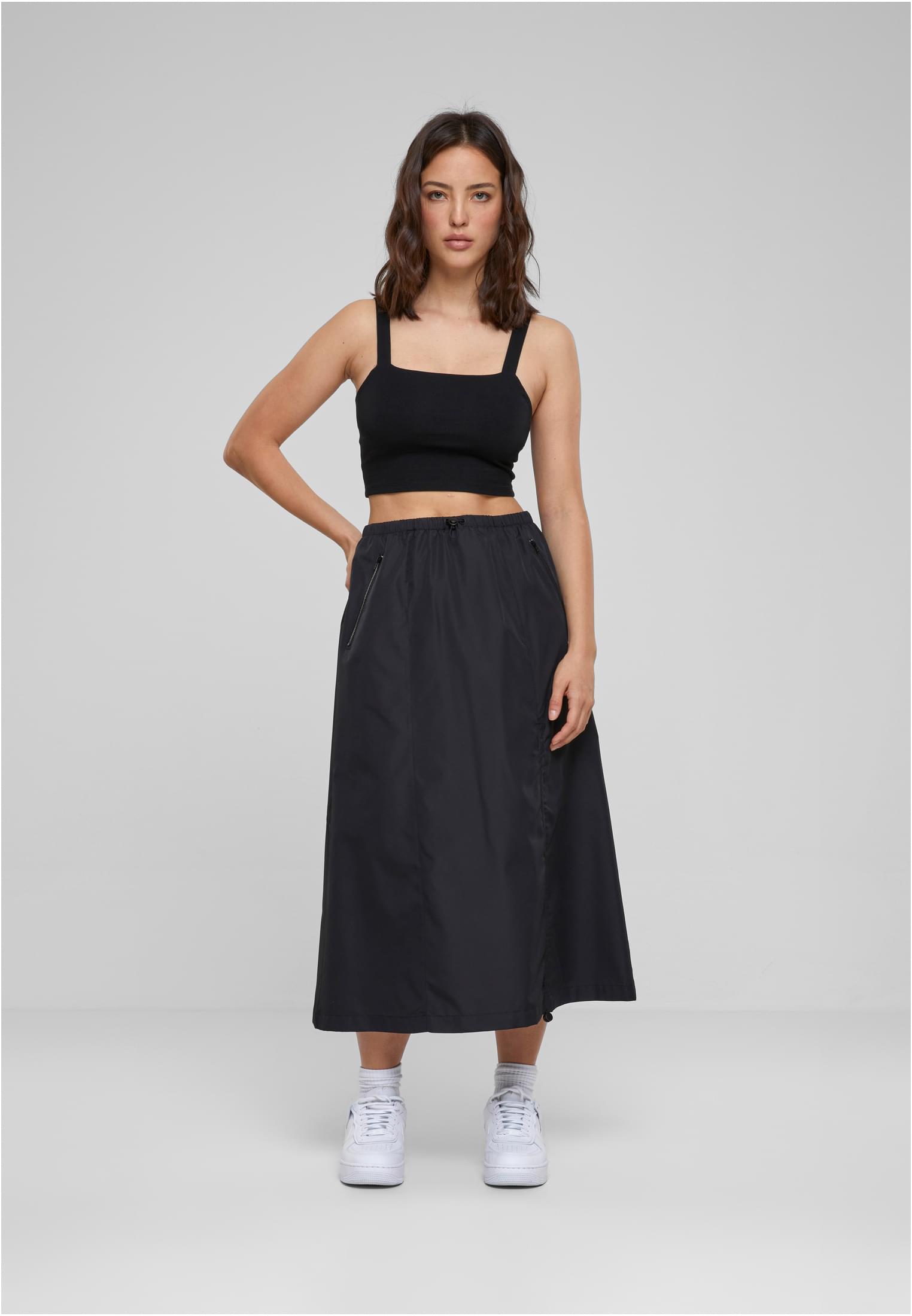 Ladies Ripstop Parachute Midi Skirt | black