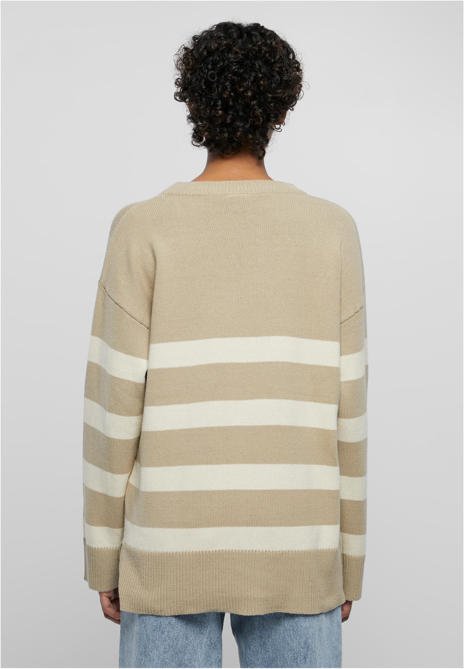 Ladies Striped Knit Crew Sweater | wetsand/sand