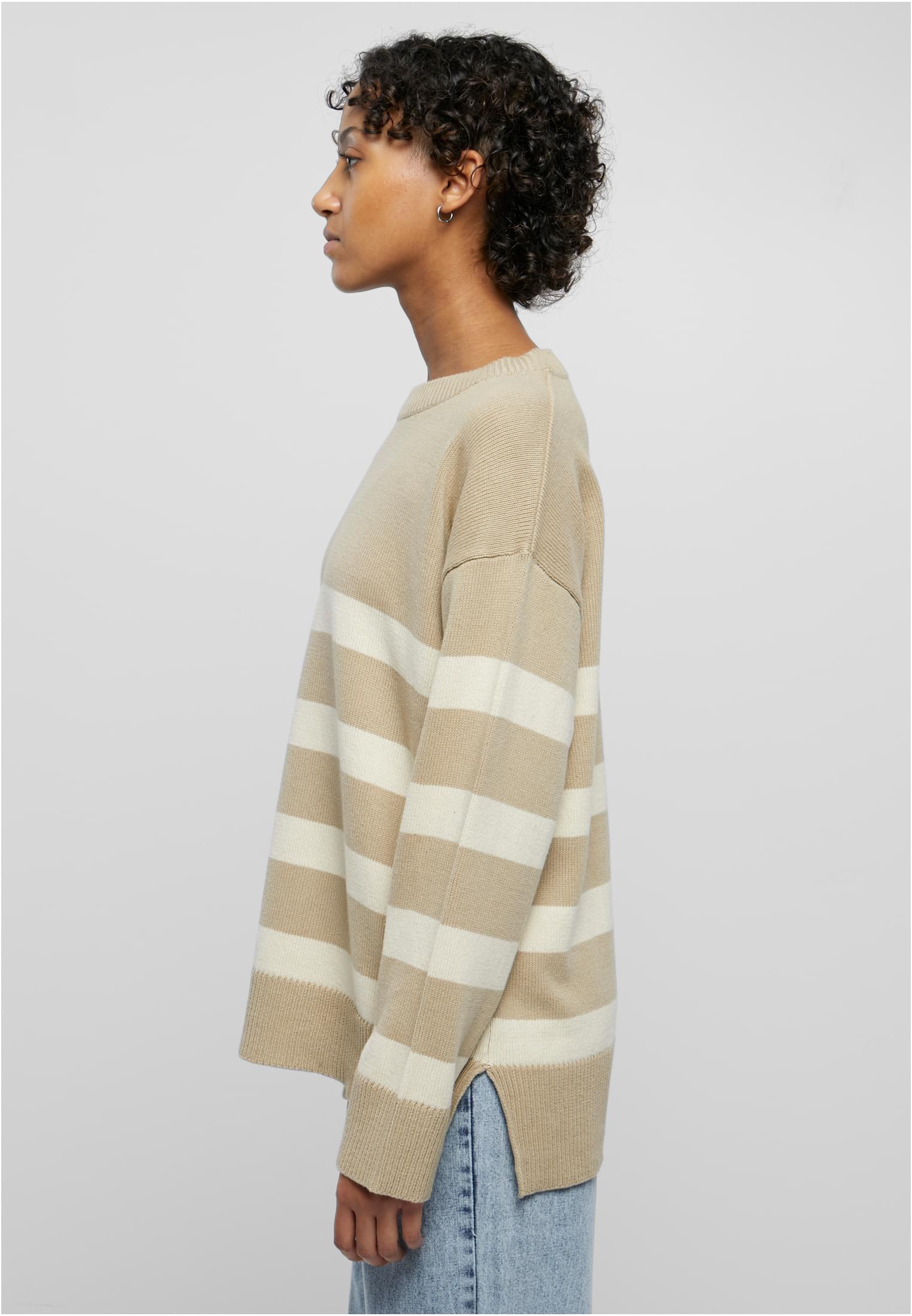 Ladies Striped Knit Crew Sweater | wetsand/sand