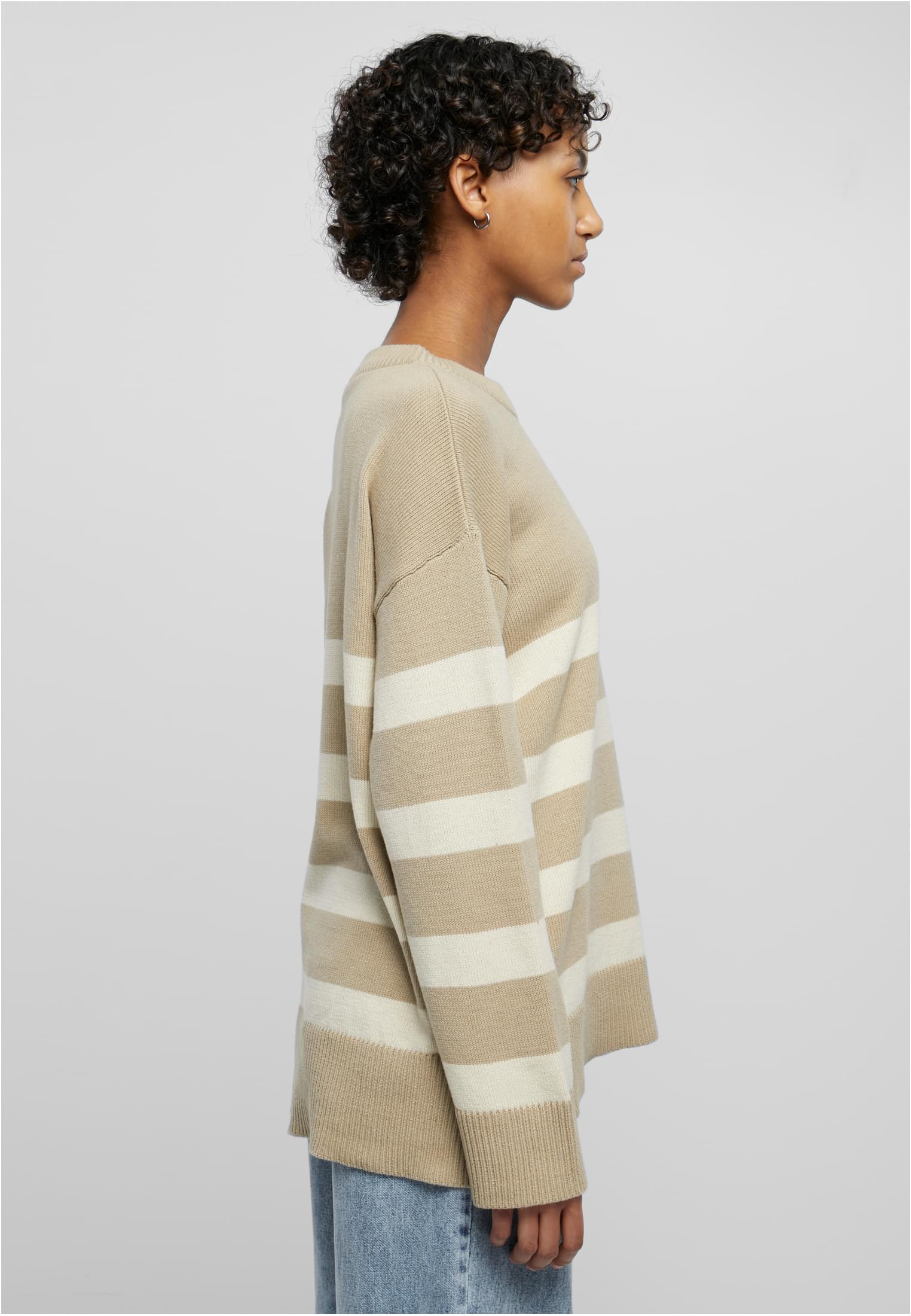 Ladies Striped Knit Crew Sweater | wetsand/sand