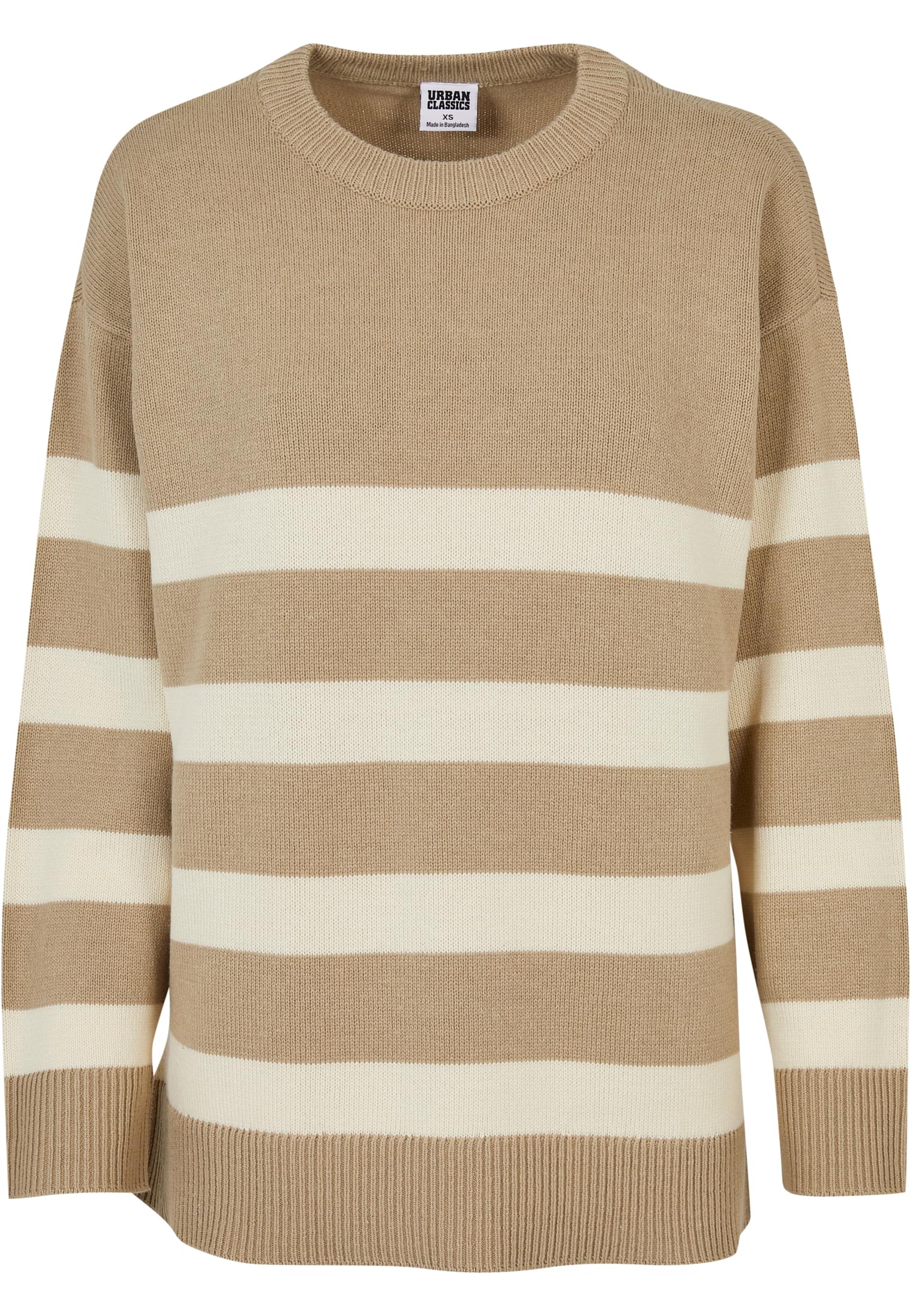 Ladies Striped Knit Crew Sweater | wetsand/sand