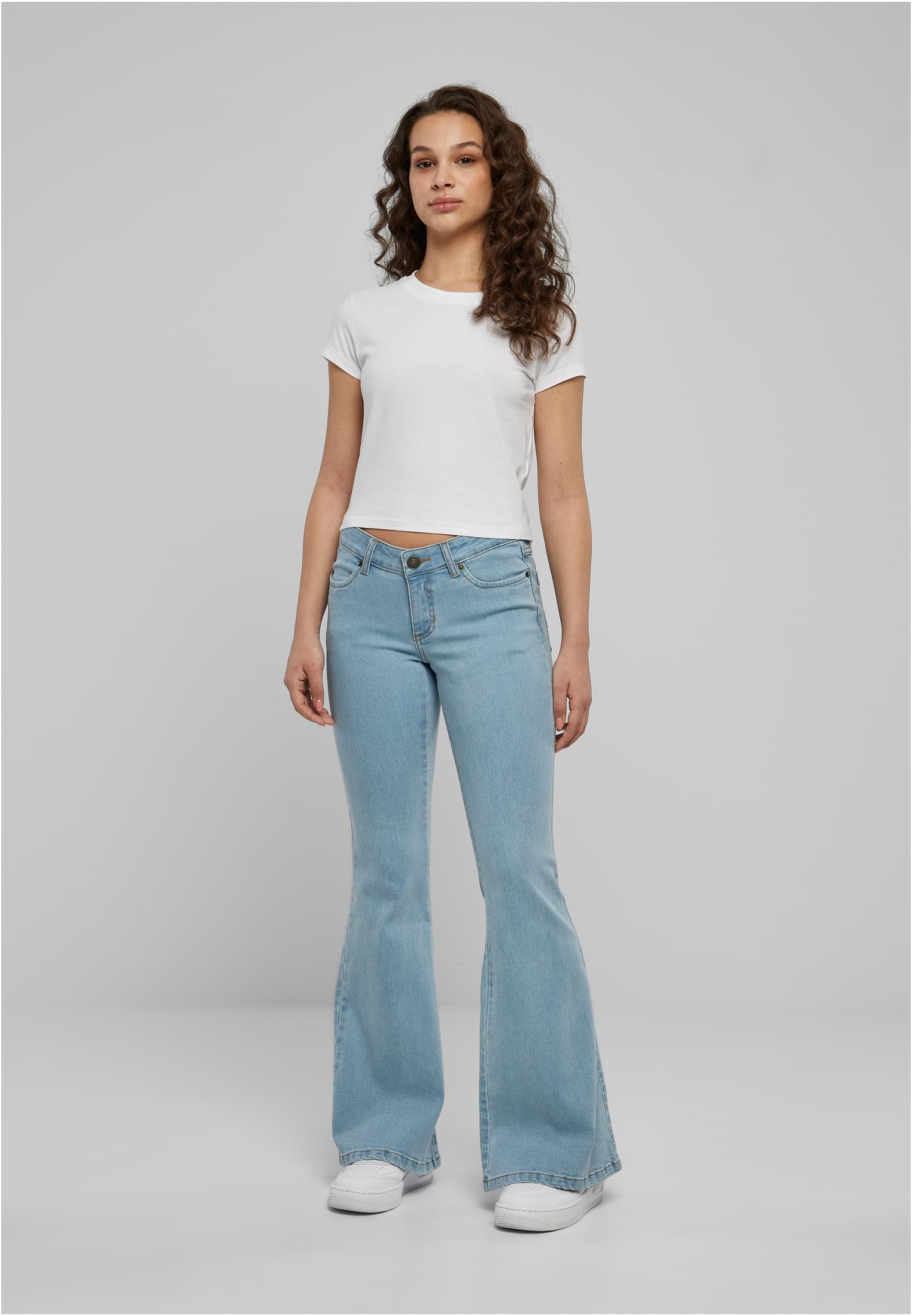 Ladies Organic Low Waist Flared Denim | lighter washed