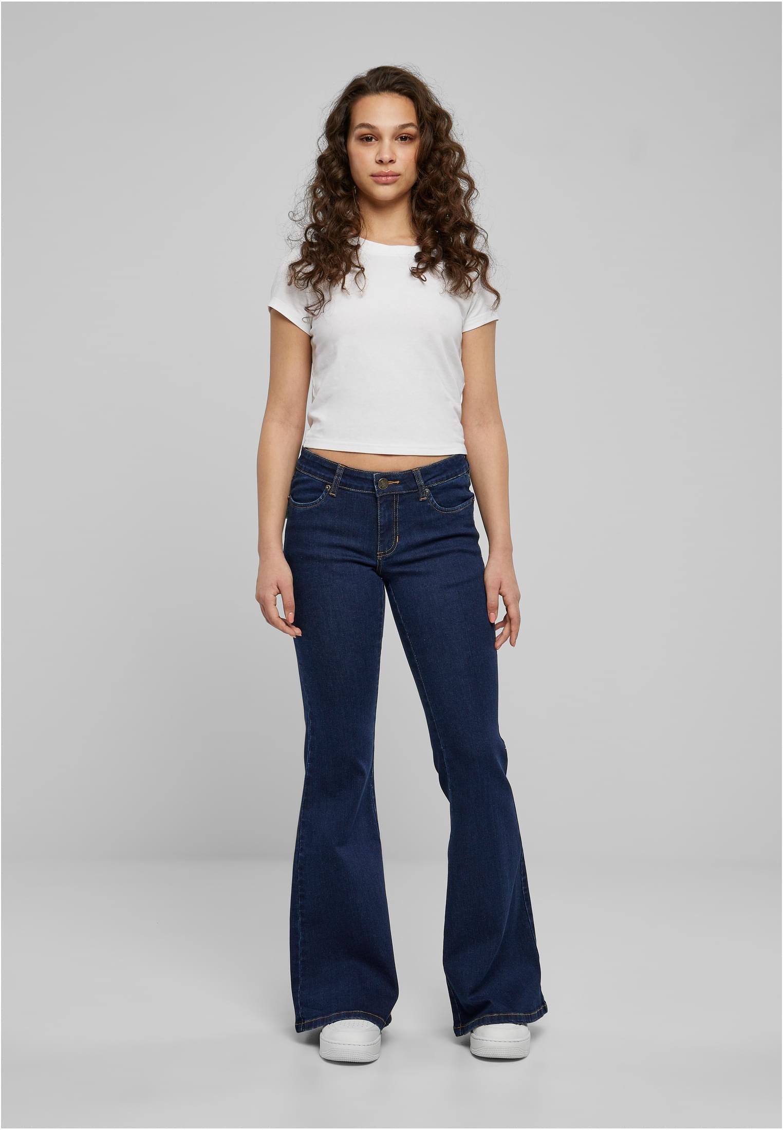 Ladies Organic Low Waist Flared Denim | mid indigo washed