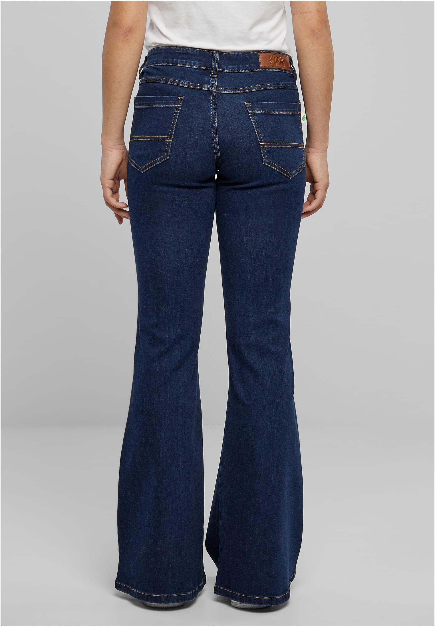 Ladies Organic Low Waist Flared Denim | mid indigo washed