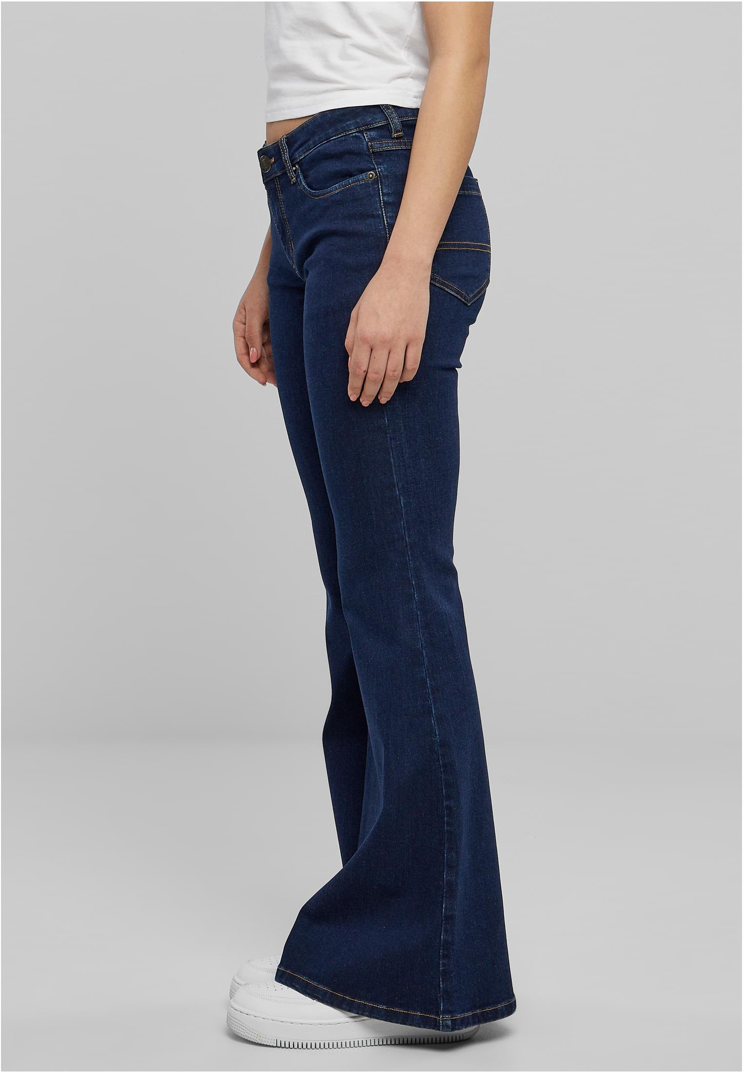 Ladies Organic Low Waist Flared Denim | mid indigo washed