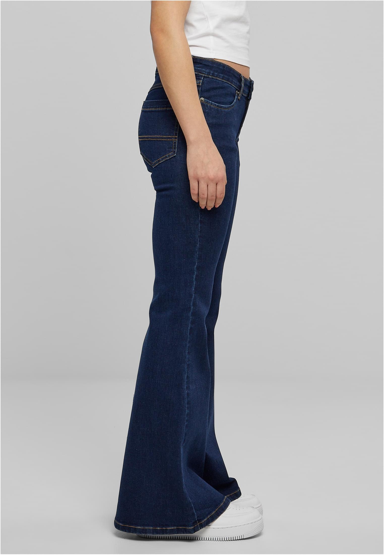 Ladies Organic Low Waist Flared Denim | mid indigo washed