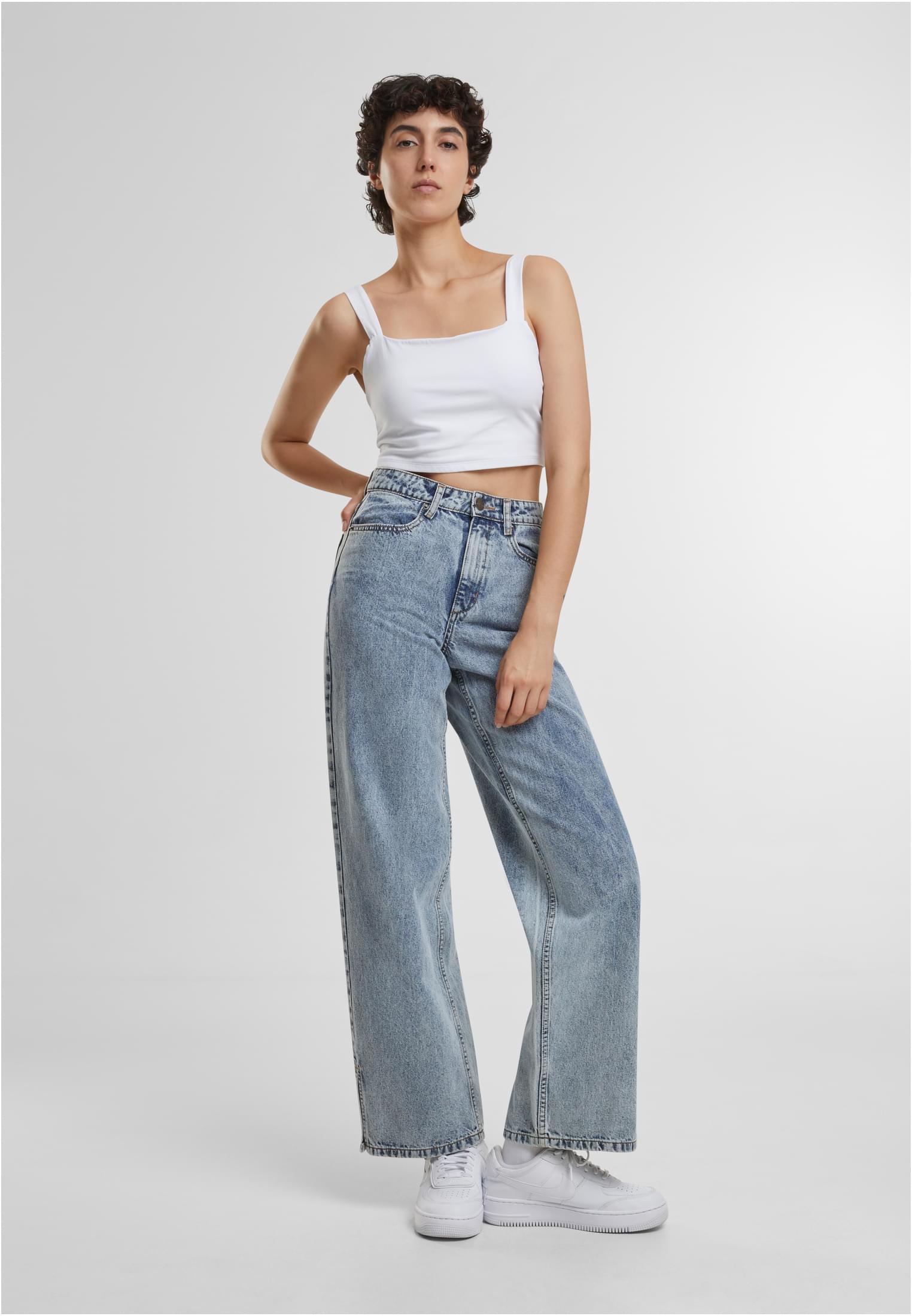 Ladies Wide Leg Slit Denim | tinted lightblue washed