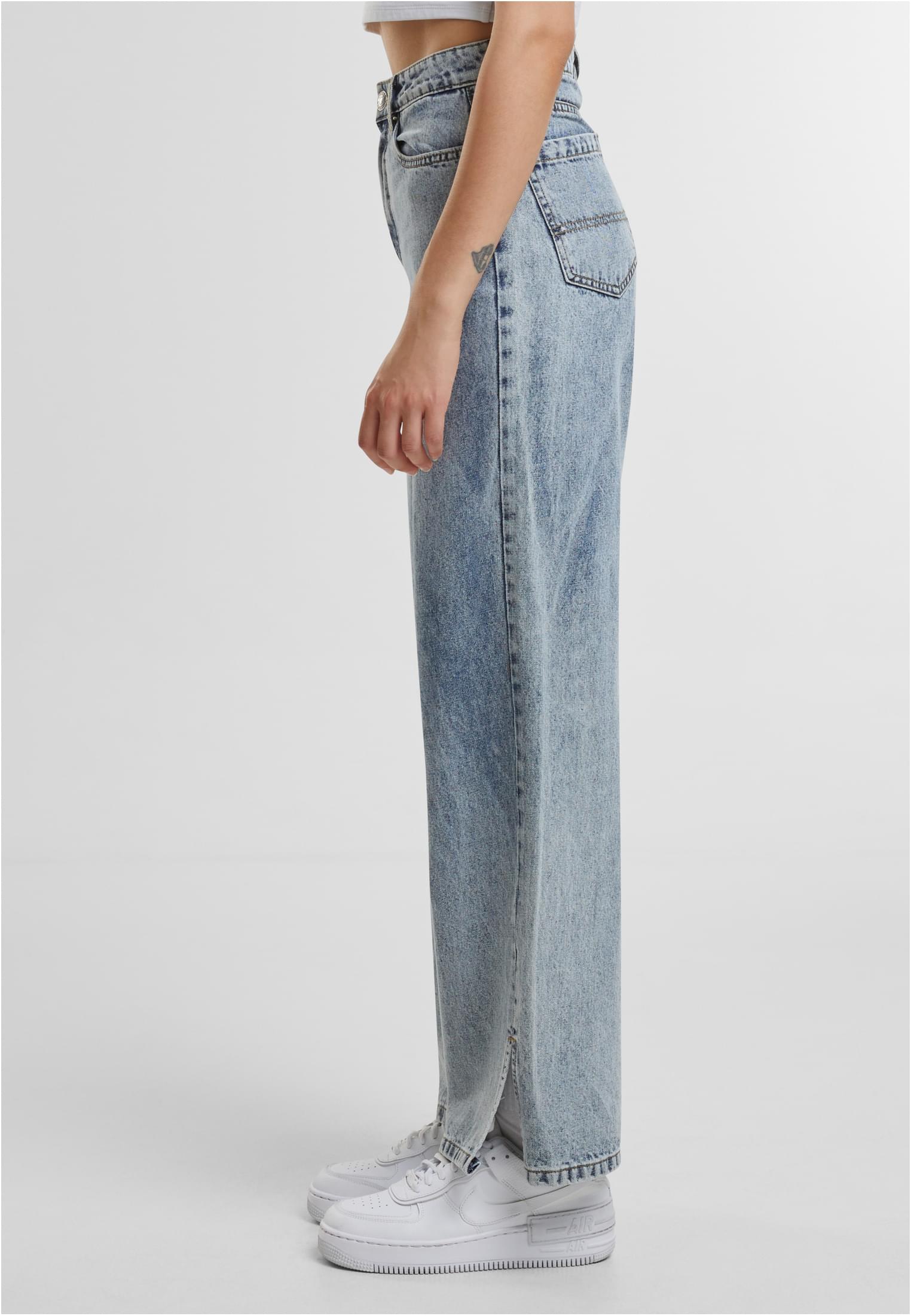 Ladies Wide Leg Slit Denim | tinted lightblue washed