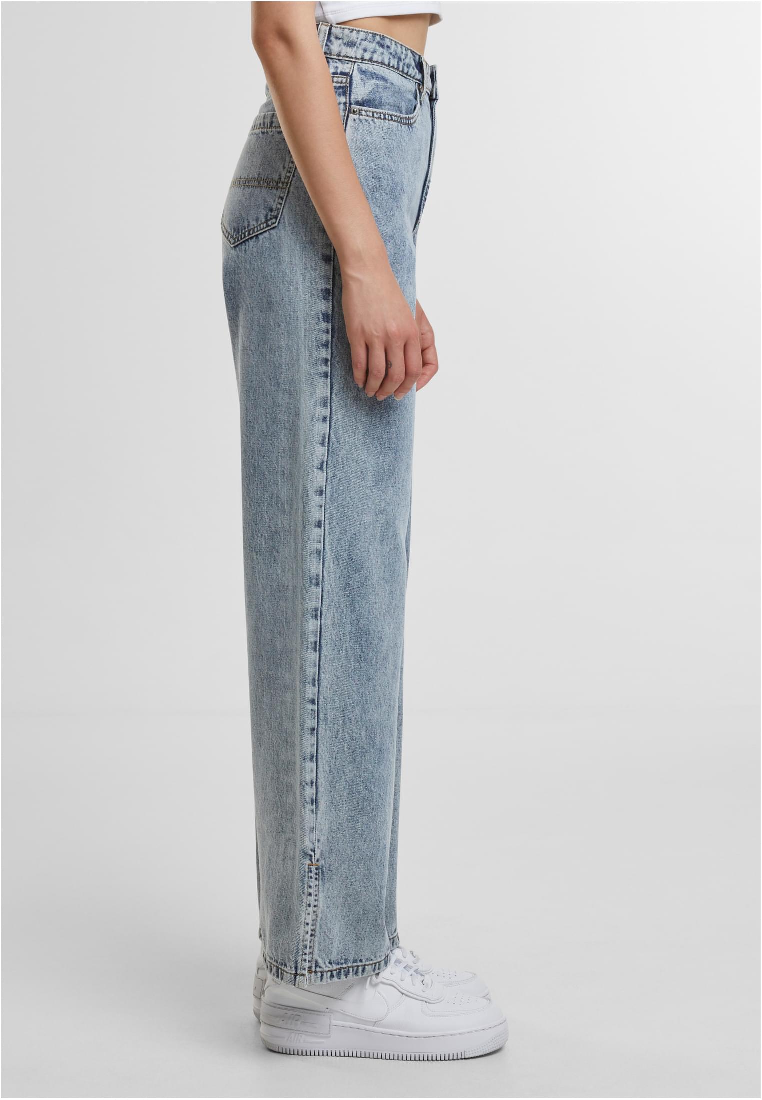 Ladies Wide Leg Slit Denim | tinted lightblue washed